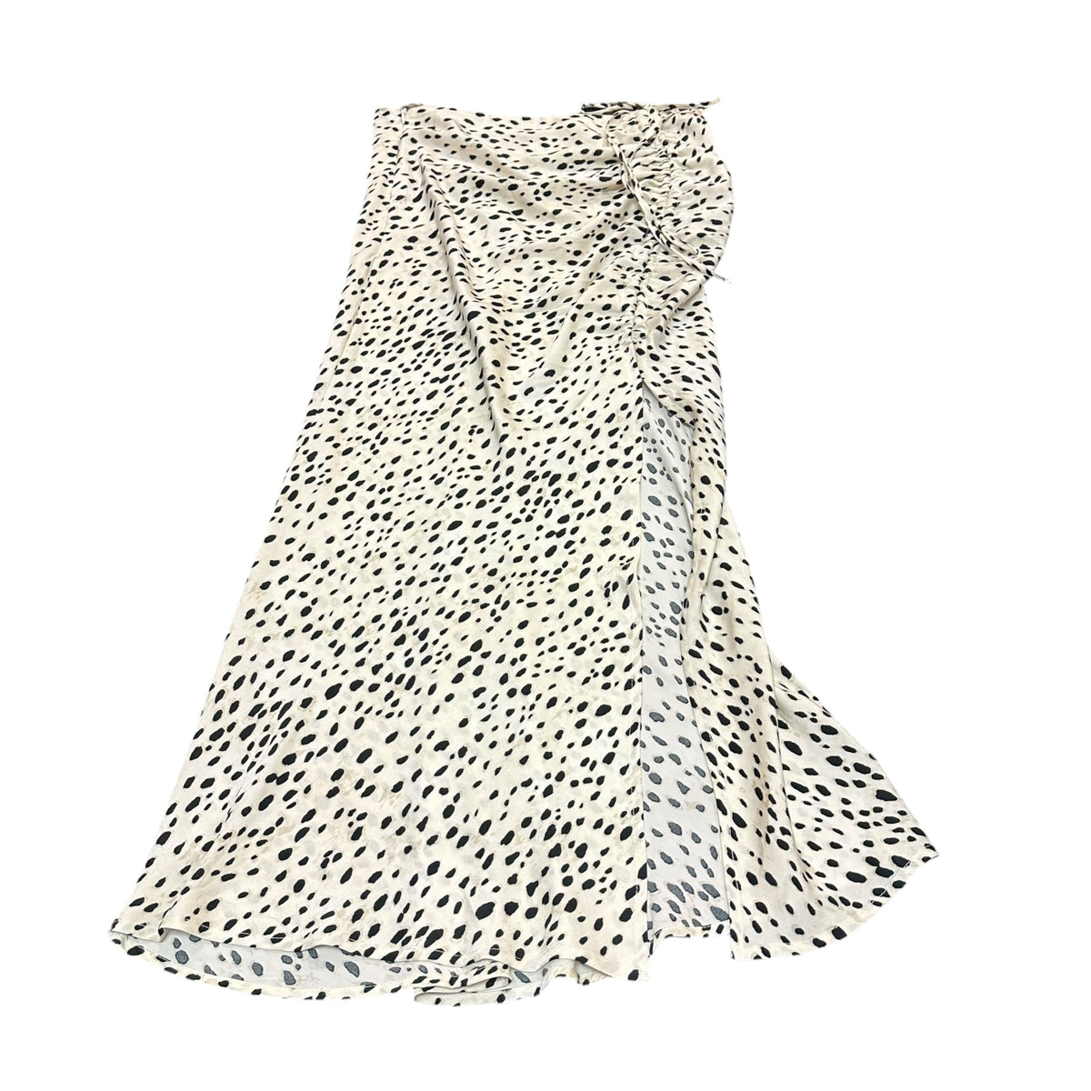 CIDER CREAM BLACK SPOT PATTERENED MIDI SKIRT RUCHING 38 LARGE