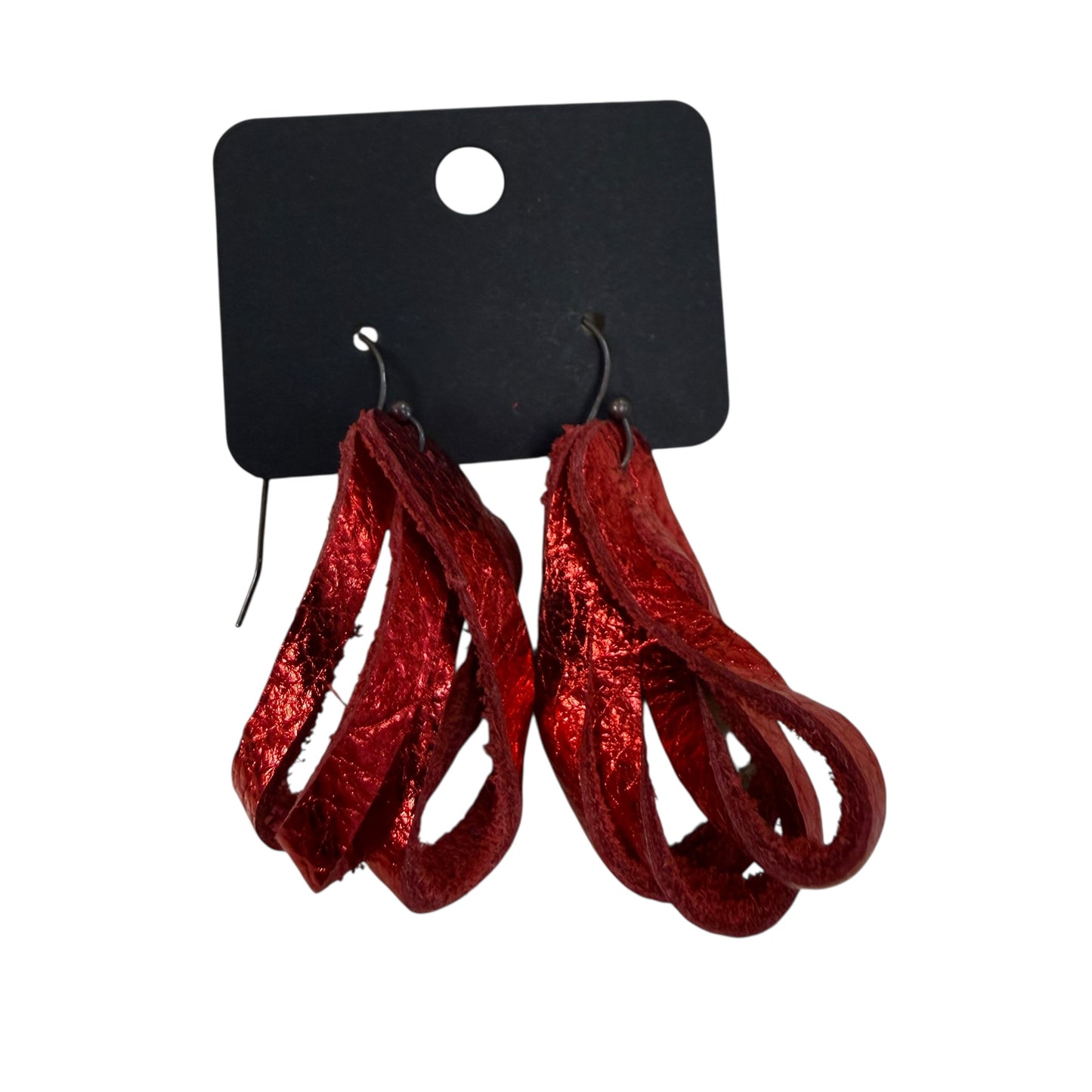 RED METALLIC HOOK EARRINGS