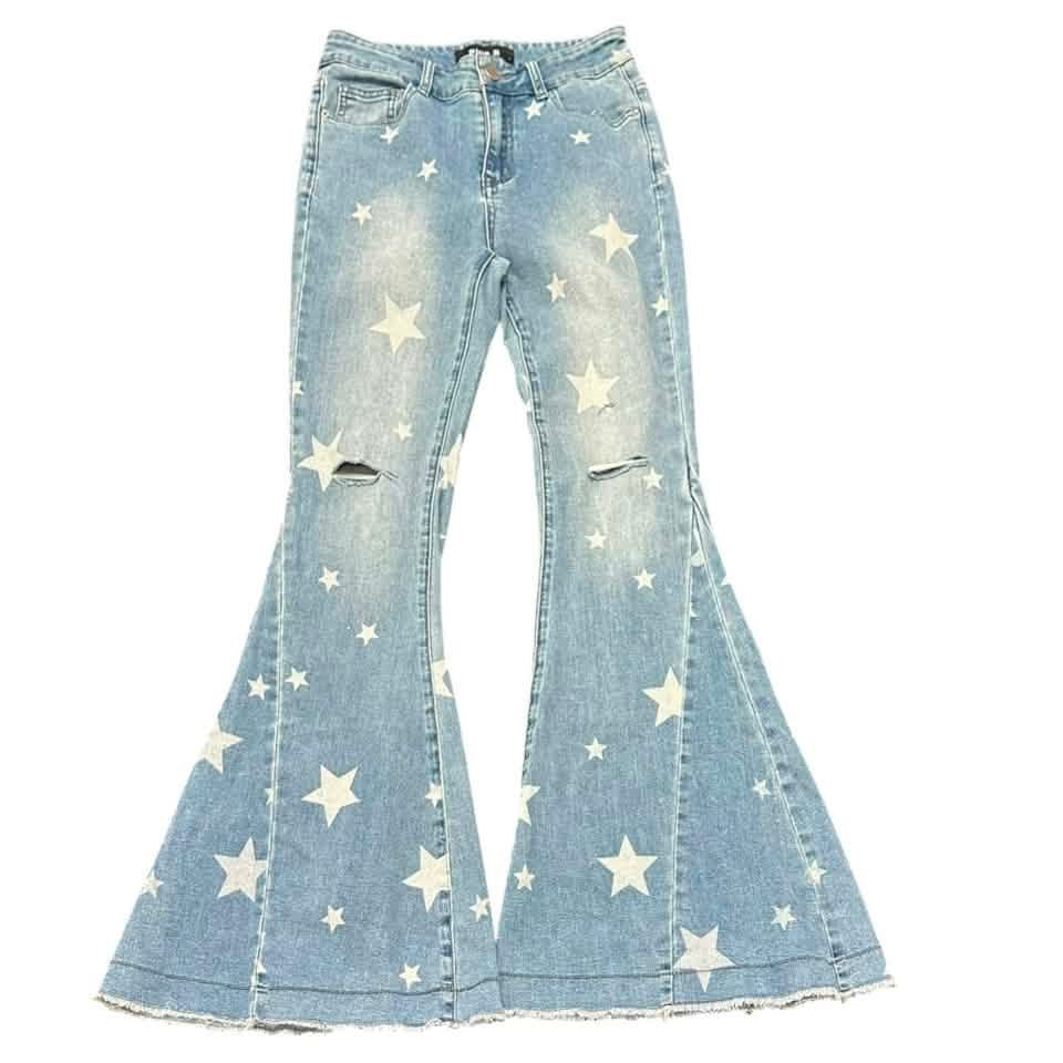BLUE B HIGH WAISTED STAR DENIM JEANS 100 SMALL