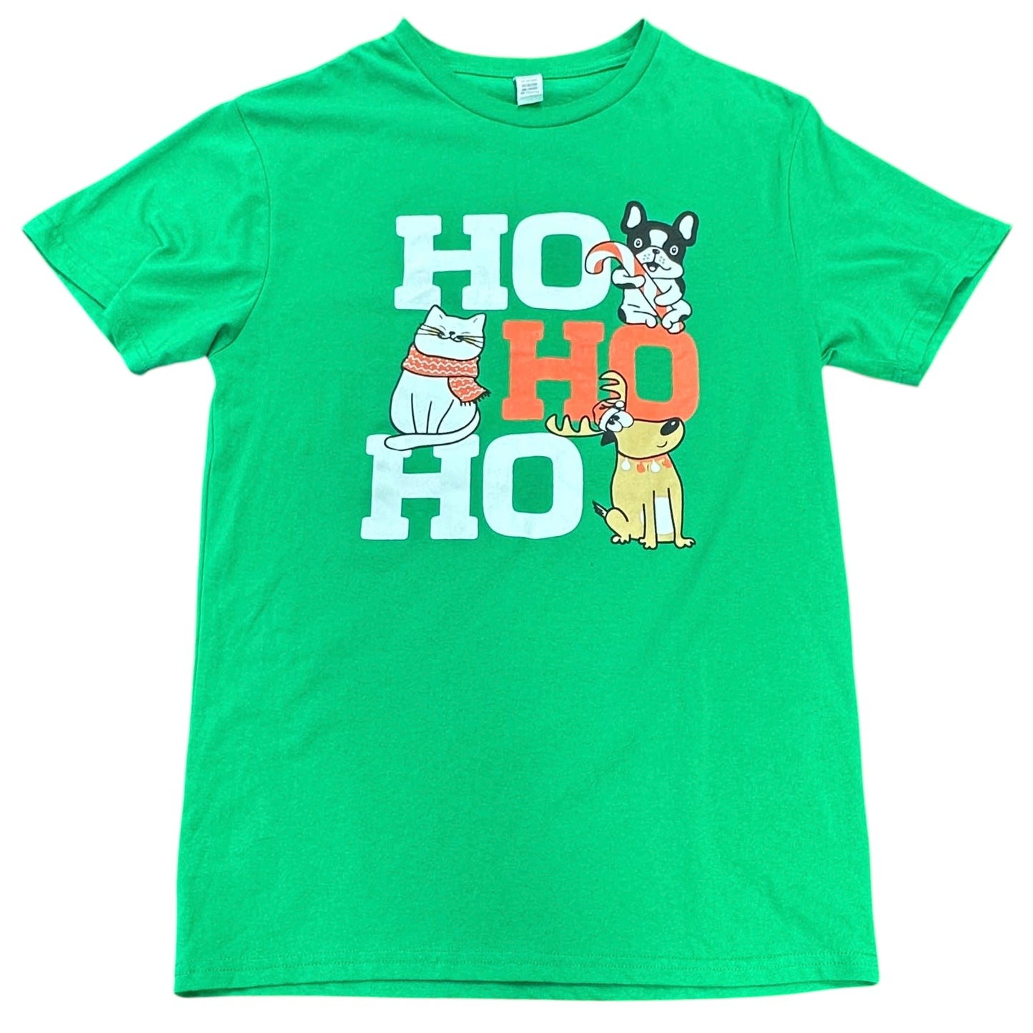 CHRISTMAS TSHIRT GREEN HO HO HO DOG CATS 100 MEDIUM