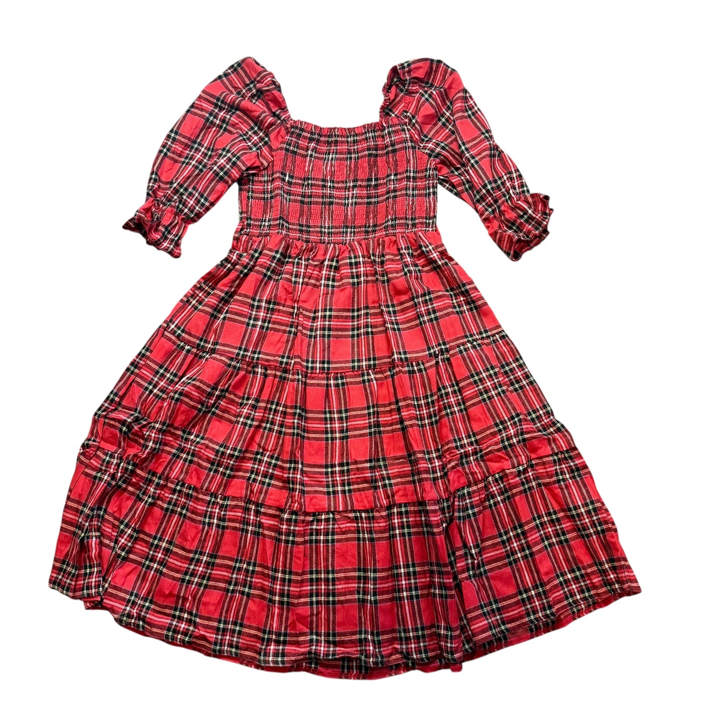HOLIDAY PLAID SMOCKED TIERED DRESS BELTED NWOT 100 LARGE