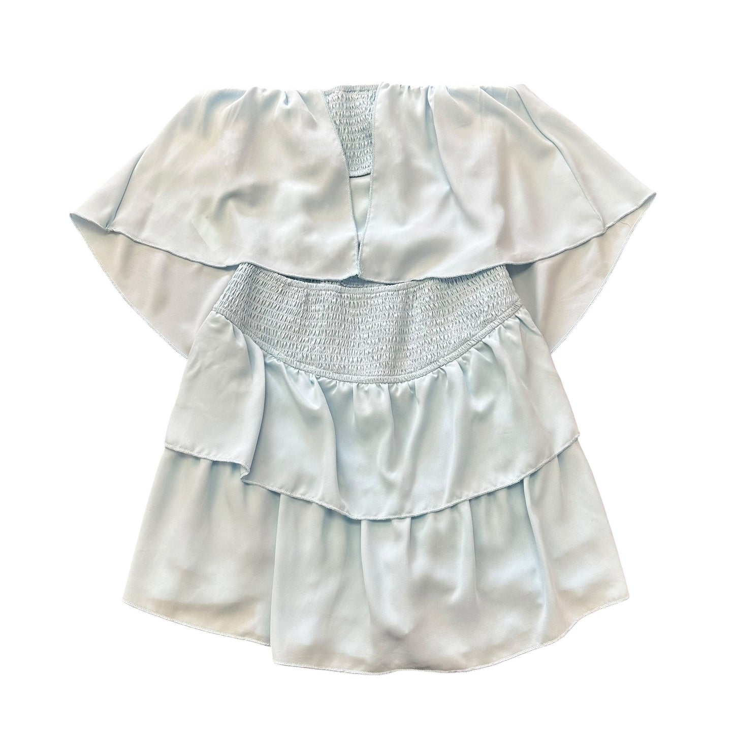 LIGHT BLUE LAYERED TIERED STRAPLESS ROMPER 263 SMALL