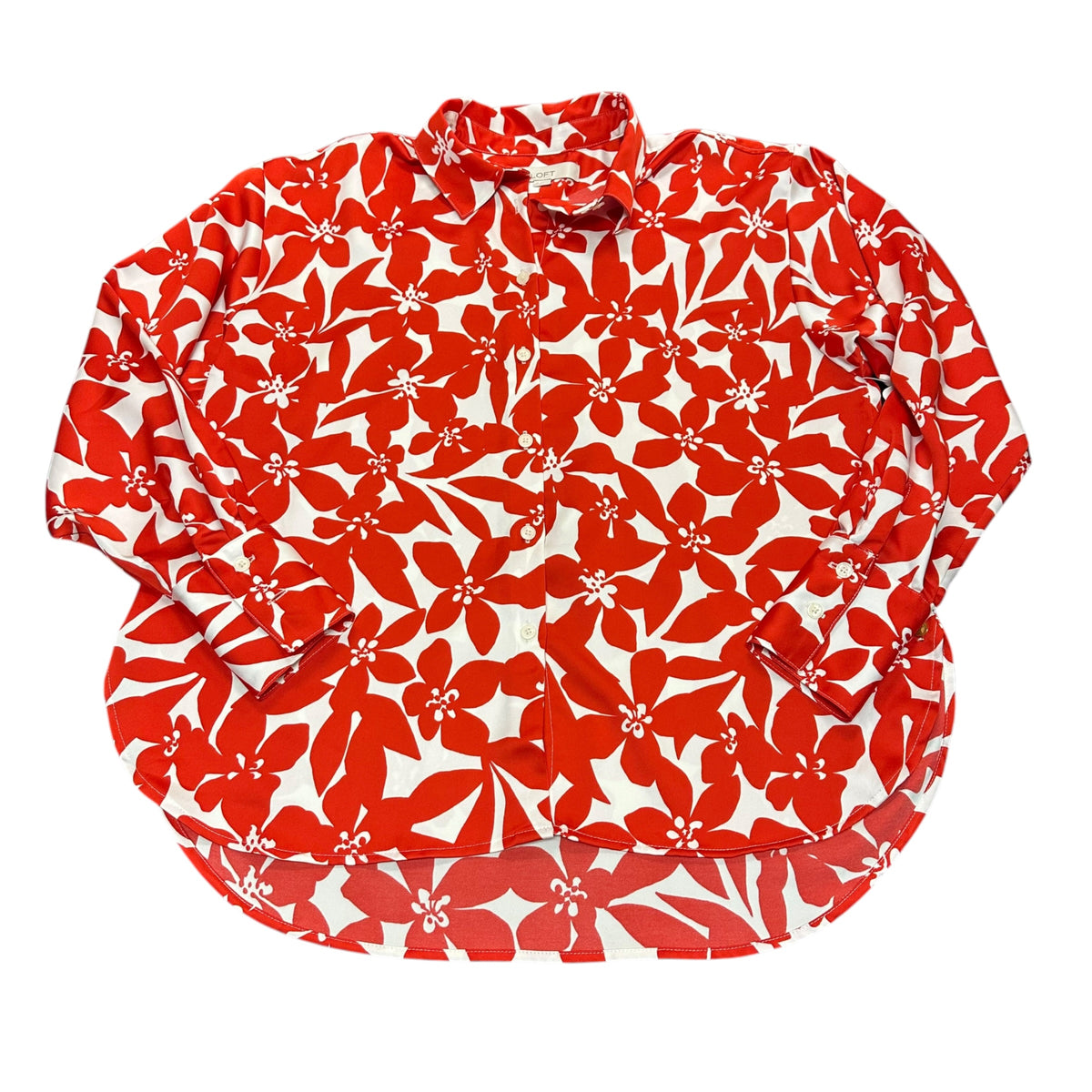 LOFT RED WHITE FLORAL LONG SLEEVE BUTTON DOWN BLOUSE 38 SMALL