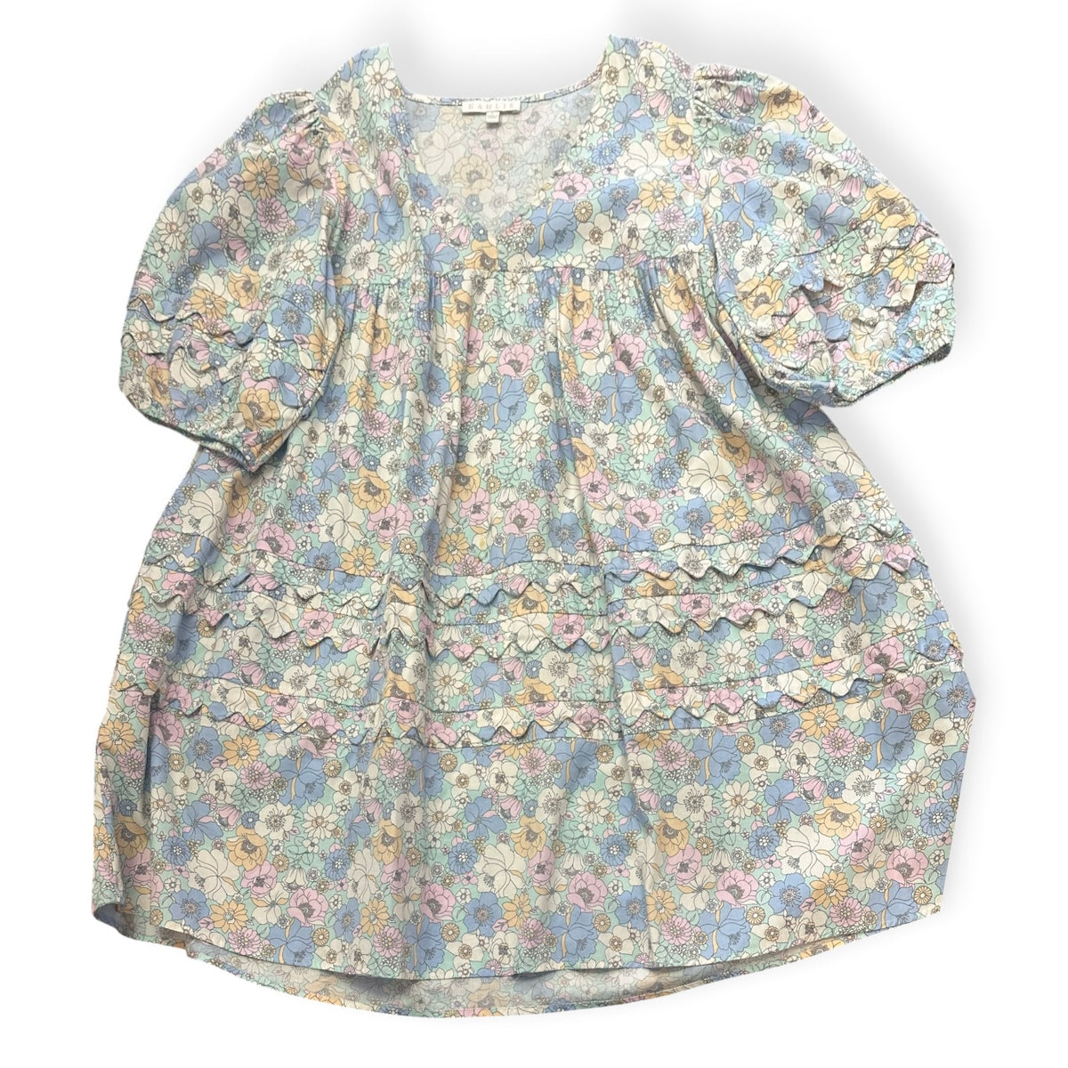 KARLIE PASTEL FLORAL DRESS POCKET SCALLOPS 100 LARGE