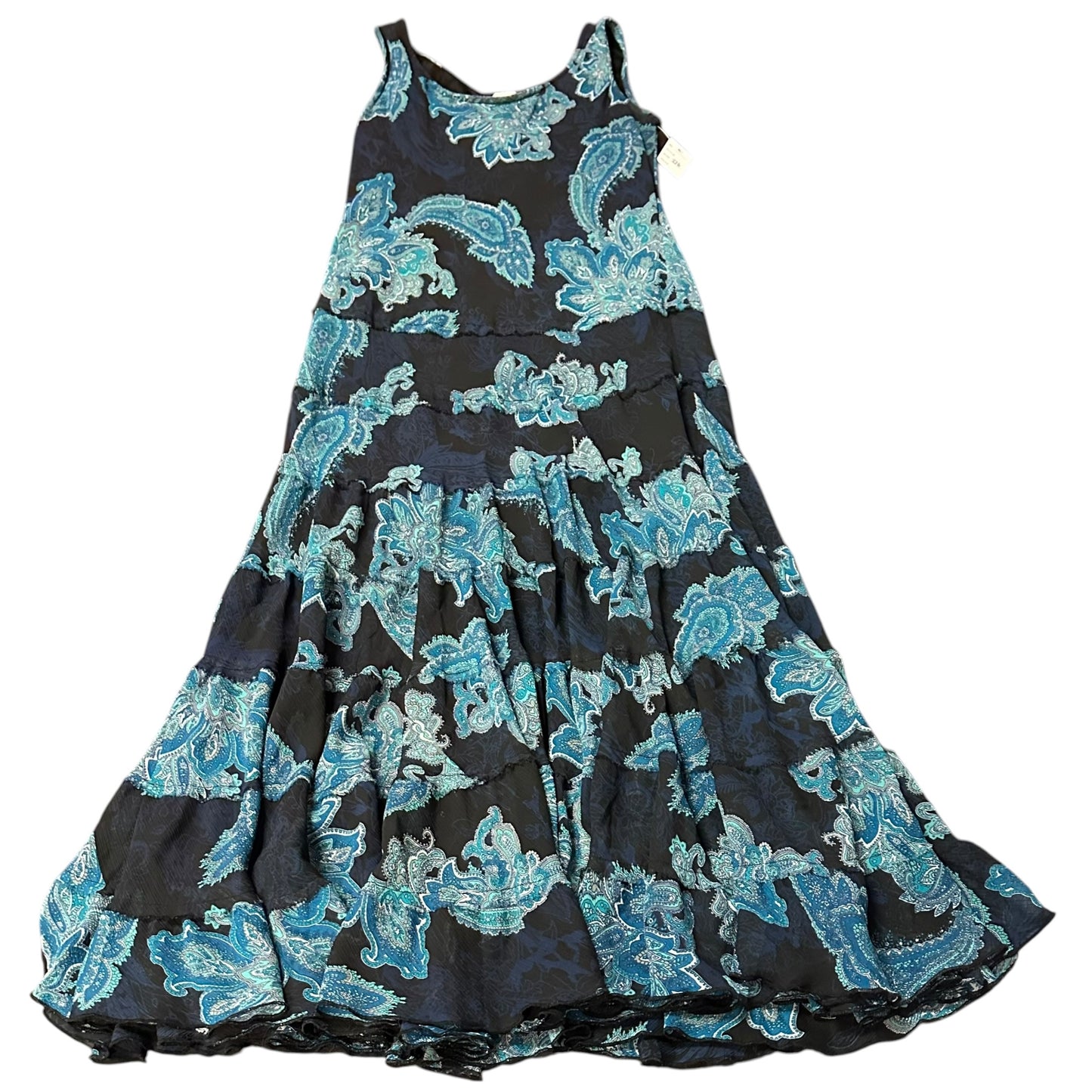 CHICOS NAVY TEAL PAISLEY TIERED DRESS 276 SZ 2