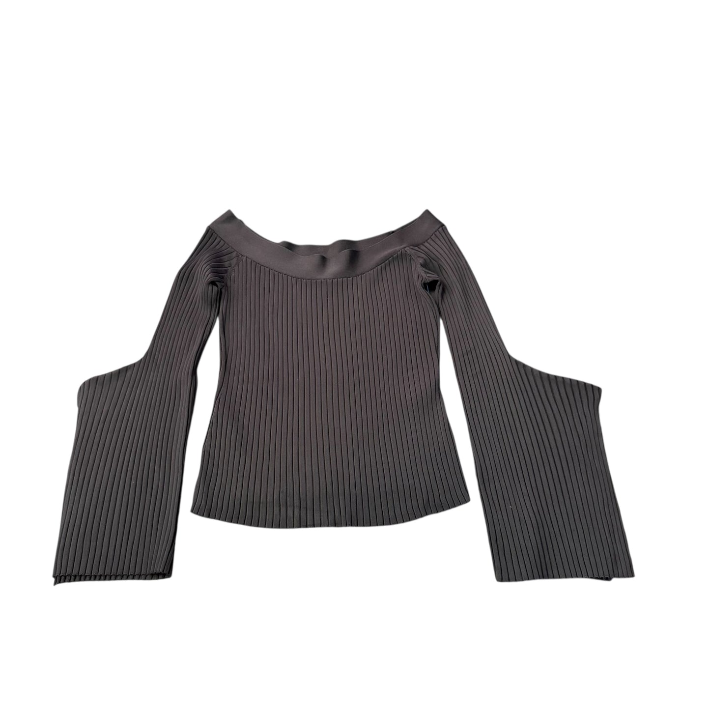 BCBG BLACK RIBBED SWEATER OFF SHOULDER FLARE BELL SLEEVES 249 LARGE