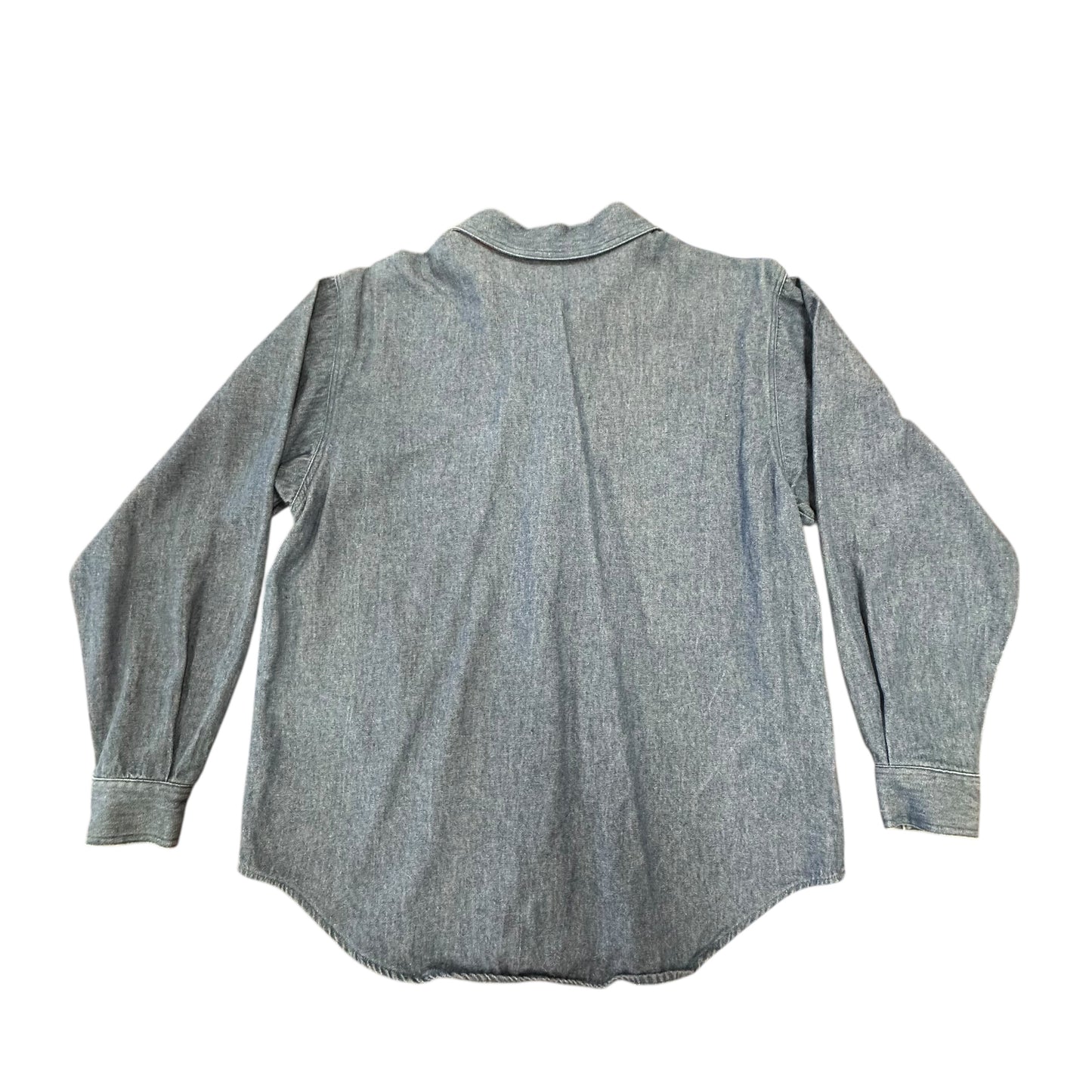 SUSAN BRISTOL BLUE DENIM HOLIDAY BUTTON UP BLOUSE 115 MEDIUM PETITE