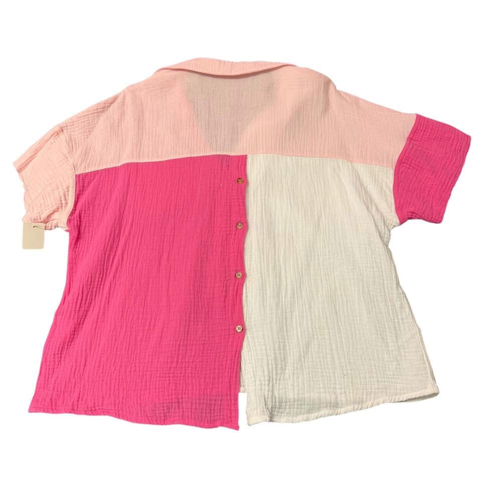 PINK GAUZE WAFFLEKNIT POPOVER BLOUSE 223 MEDIUM