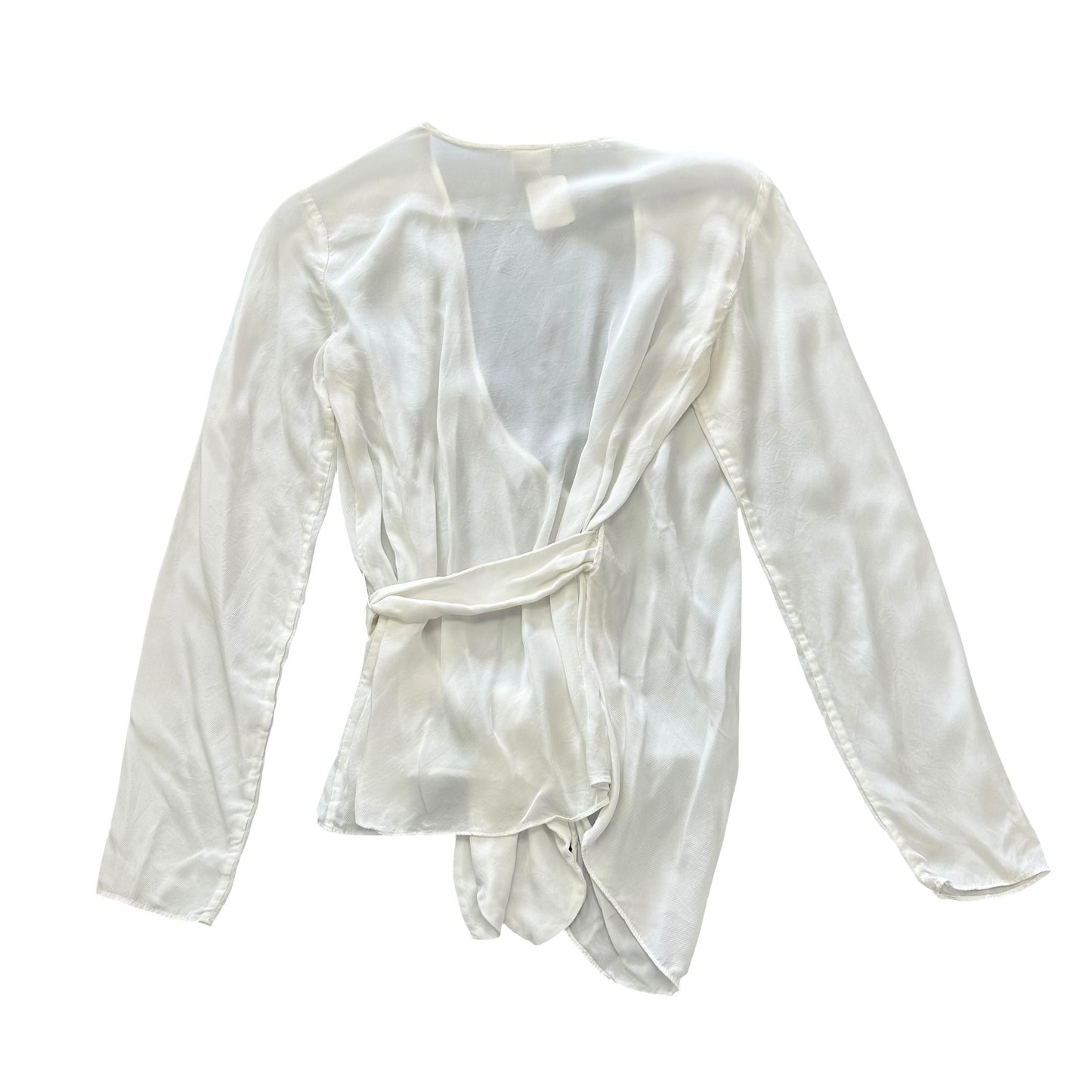 BABATON CREAM SATIN LONG SLEEVE WRAP BLOUSE 100 XS