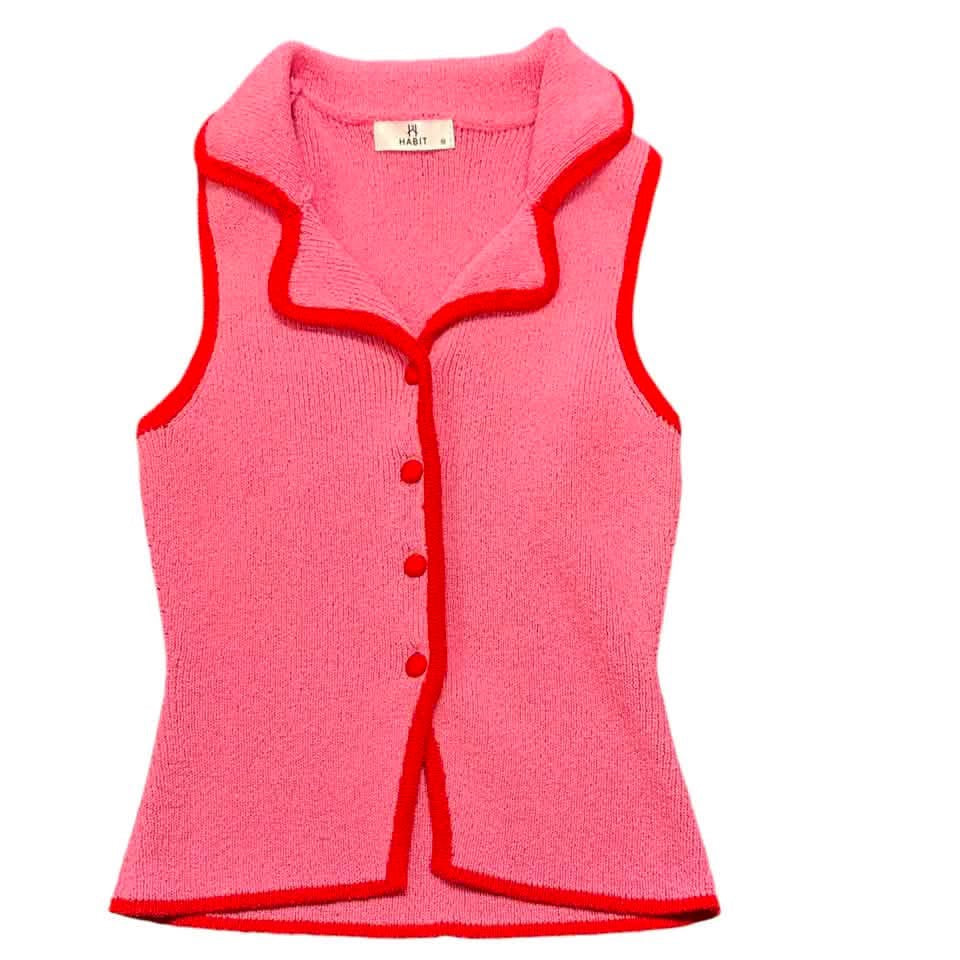 HABIT PINK RED KNIT SWEATER VEST NWOT 255 MEDIUM