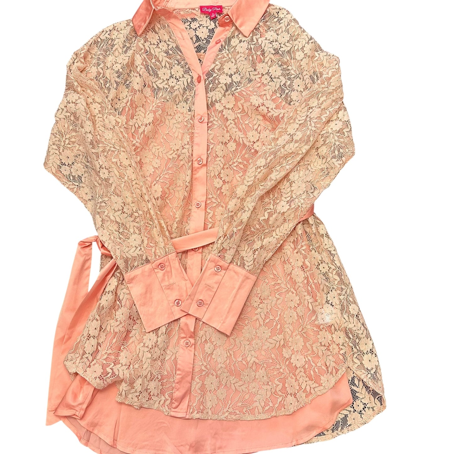 BABY PINK LACE BUTTON UP DRESS 263 SMALL