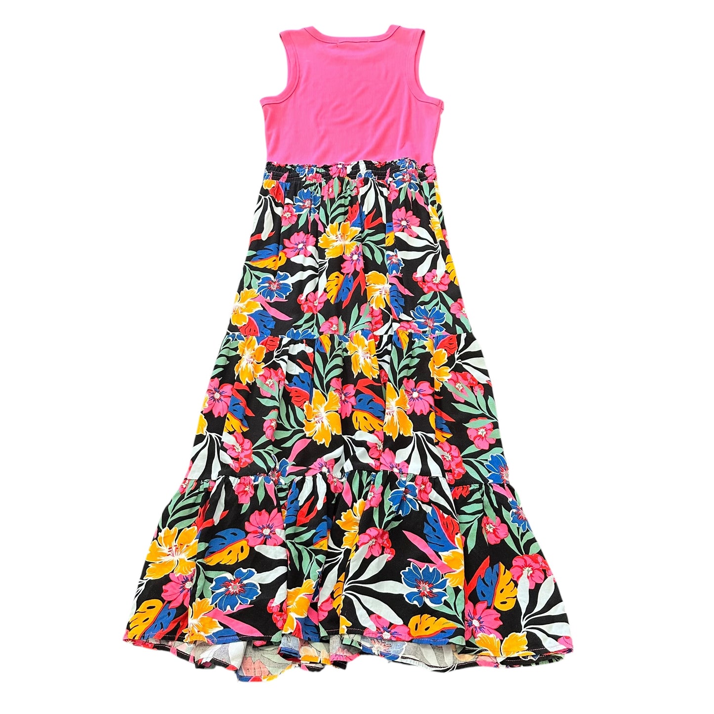 ROSELYN SANCHEZ RIBBED PINK TROPICAL FLPRAL DRESS MEDIUM