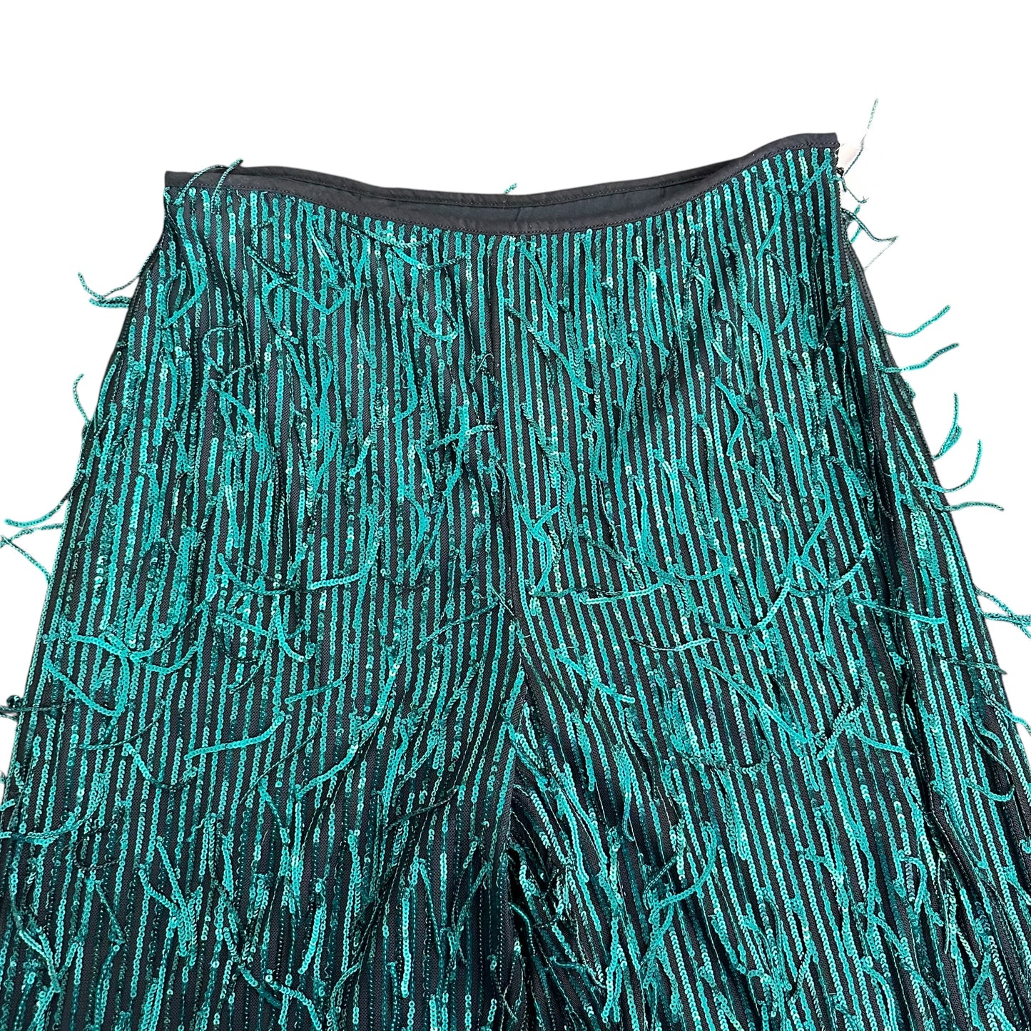 MAUVE GREEN TASSEL SEQUINS PANTS 256 SZ 8