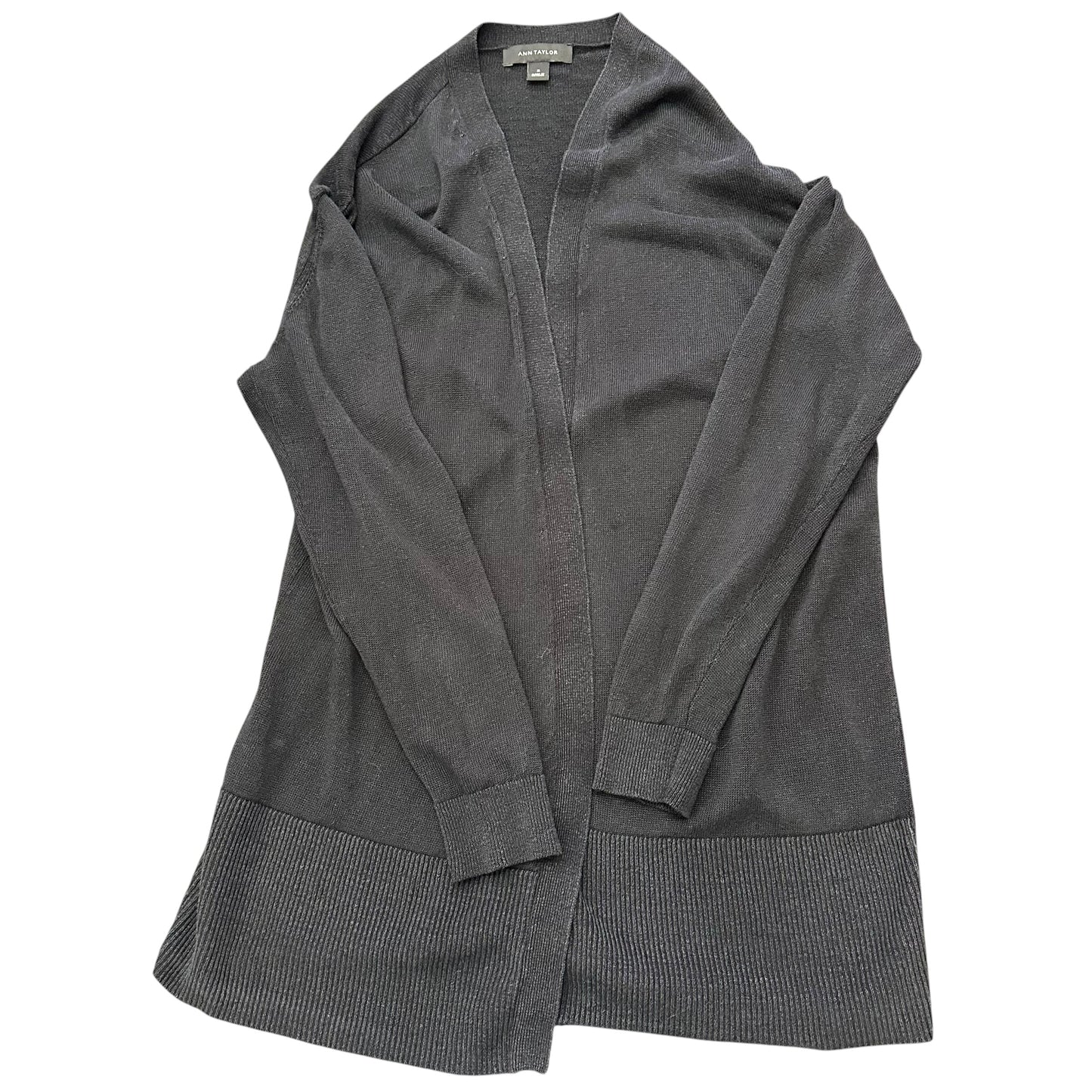 ANN TAYLOR BLACK LINEN BLEND OPEN CARDIGAN 100 MEDIUM