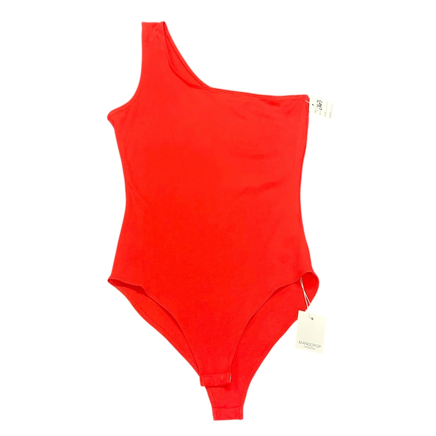 MANGOPOP ONE SHOULDER ORANGISH RED BODYSUIT NWT 263 SMALL