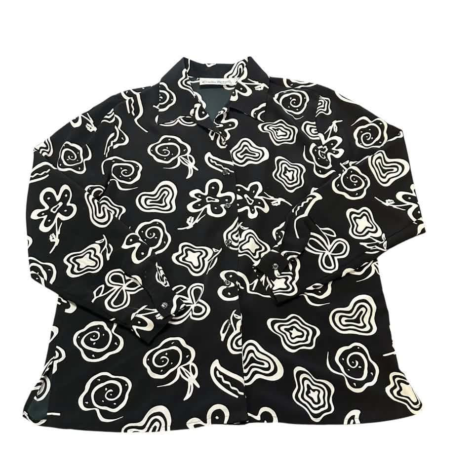 CLAUDIA RICHARD BLACK WHITE BUTTON UP BLOUSE 100 MEDIUM /10