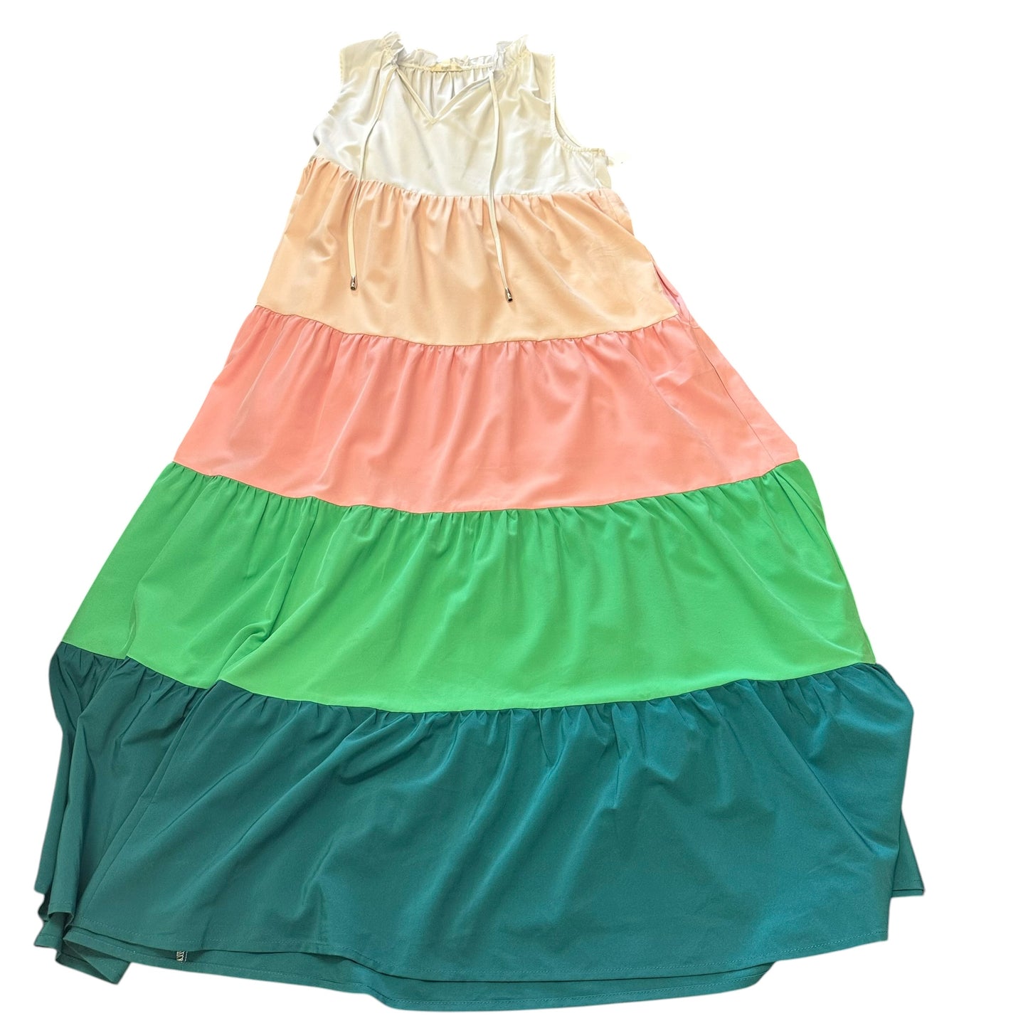ENTRO WHITE PINK GREEN COLOR BLOCK MAXI DRESS 234 MEDIUM