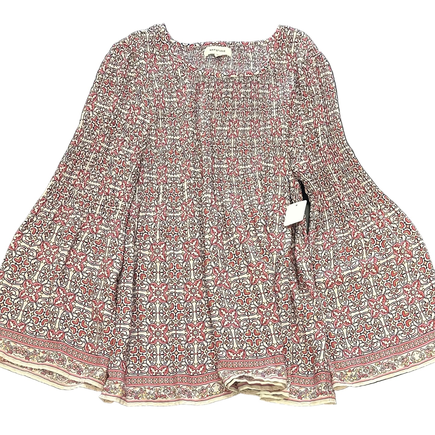 MAX STUDIO BEIGE PLEATED FLORAL BLOUSE 218 XL