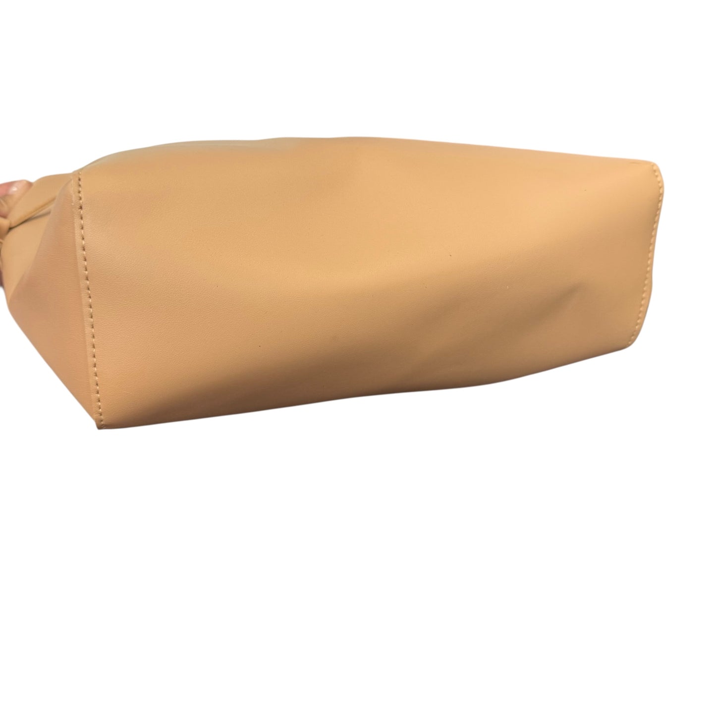 BEIGE FAUX LEATHER SHOULDER BAG TOTE OS