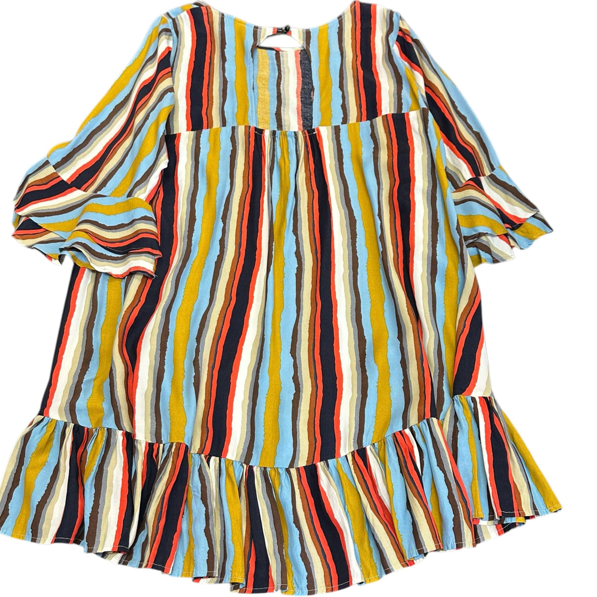 UNCLE FRANK MULTICOLOR STRIPED RUFFLE HEM DRESS 298 XL