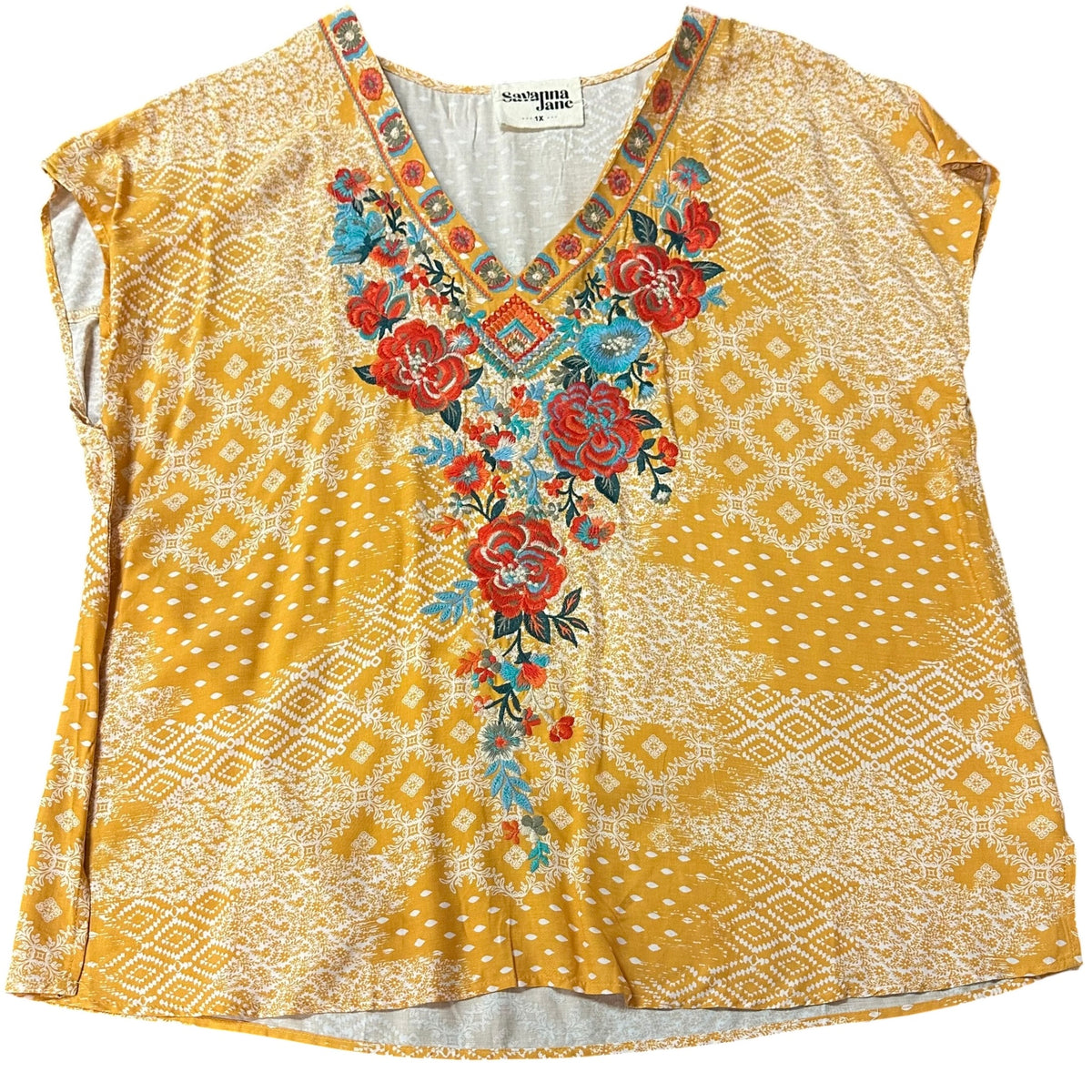 SAVANNAH JANE MUSTARD YELLOW EMBROIDERED BLOUSE 279 1X