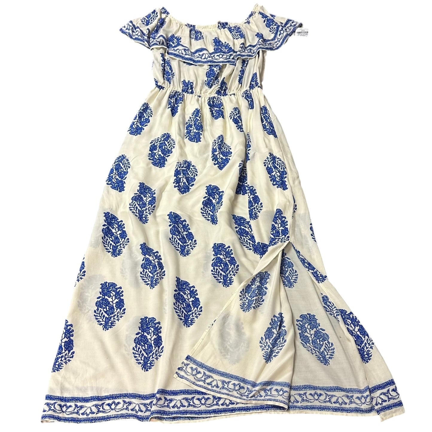KORI BLUE WHITE OFF SHOULDER MAXI DRESS 279 MEDIUM