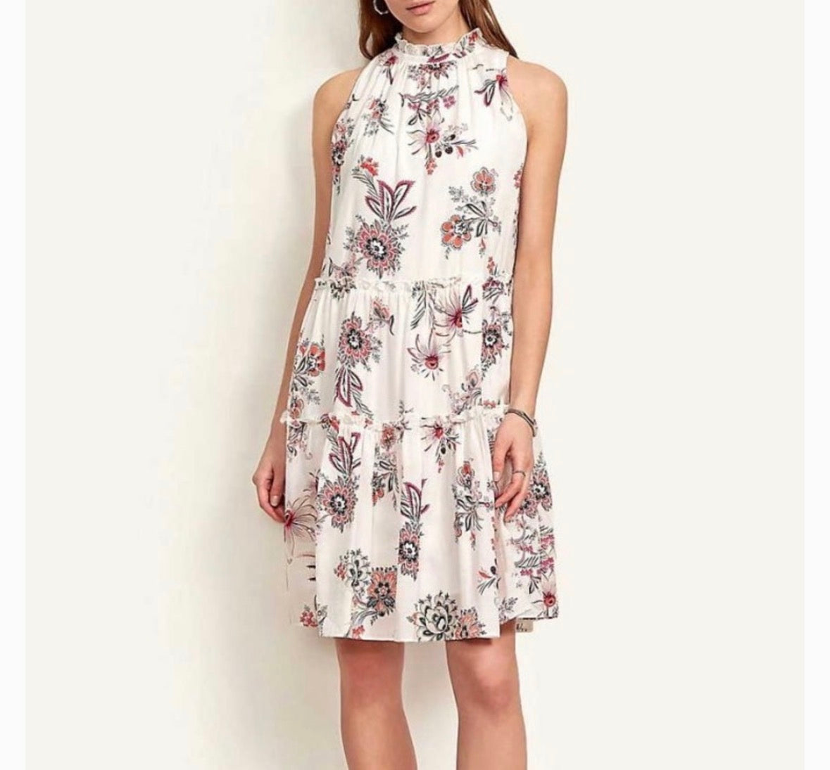 ANN TAYLOR WHITE FLORAL PAISLEY TIERED DRESS 100 SMALL