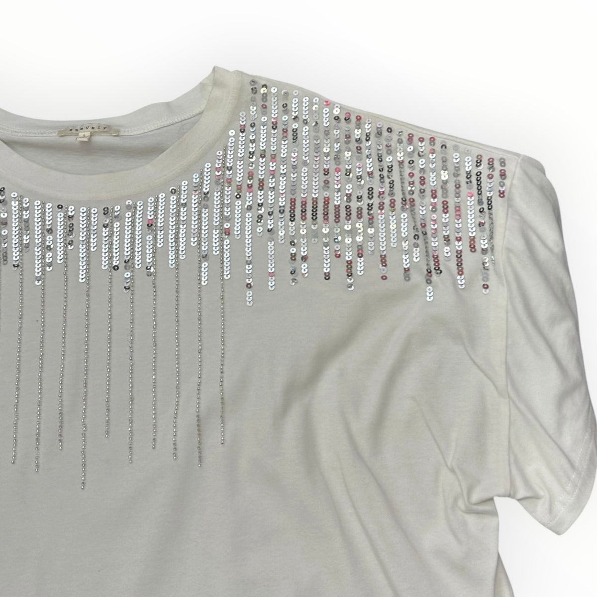 BAEVELY WHITE TUNIC T-SHIRT SILVER SEQUINS 200 LARGE