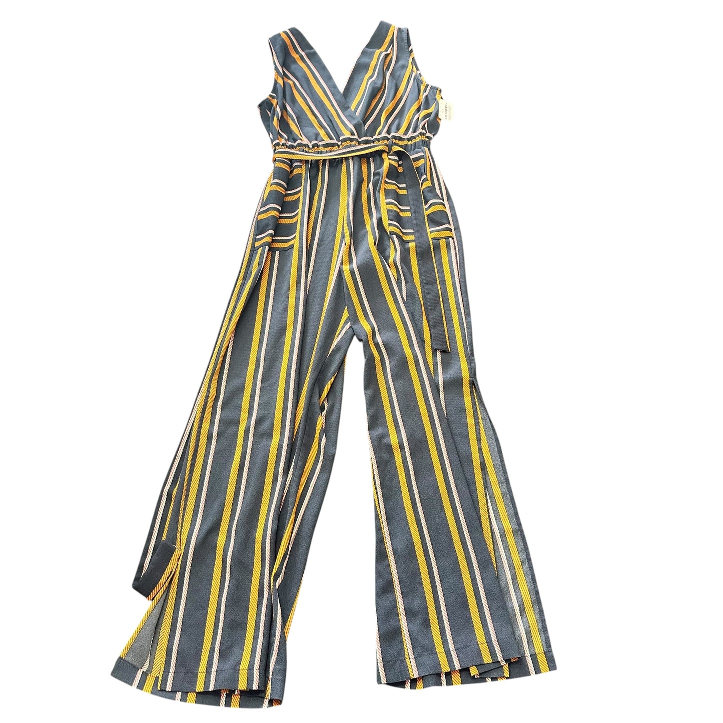 MONTEAU STRIPED NAVY ORANGE WHITE WIDE LEG JUMPSUIT 100 LARGE