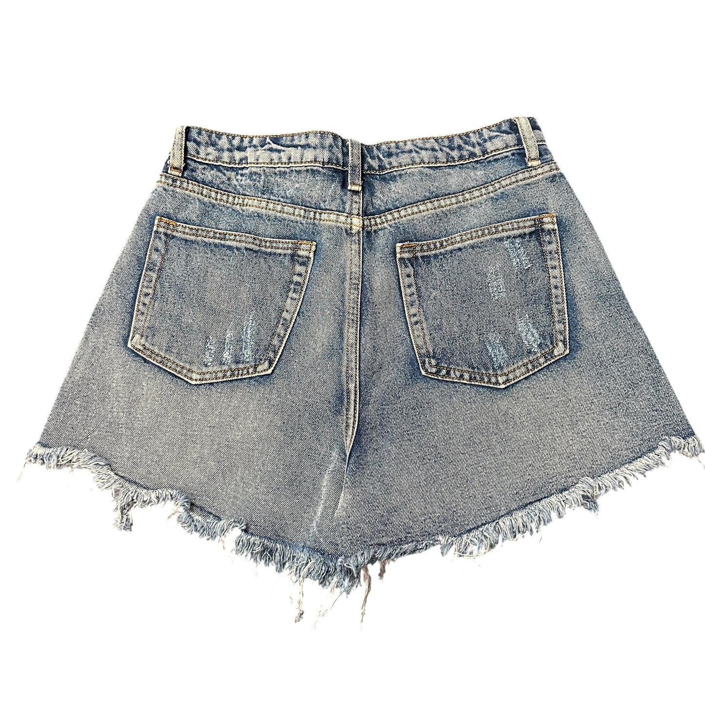 IMPRESSIONS HIGH WAISTED DISTRESSED BLUE DENIM JEANS 233 MEDIUM