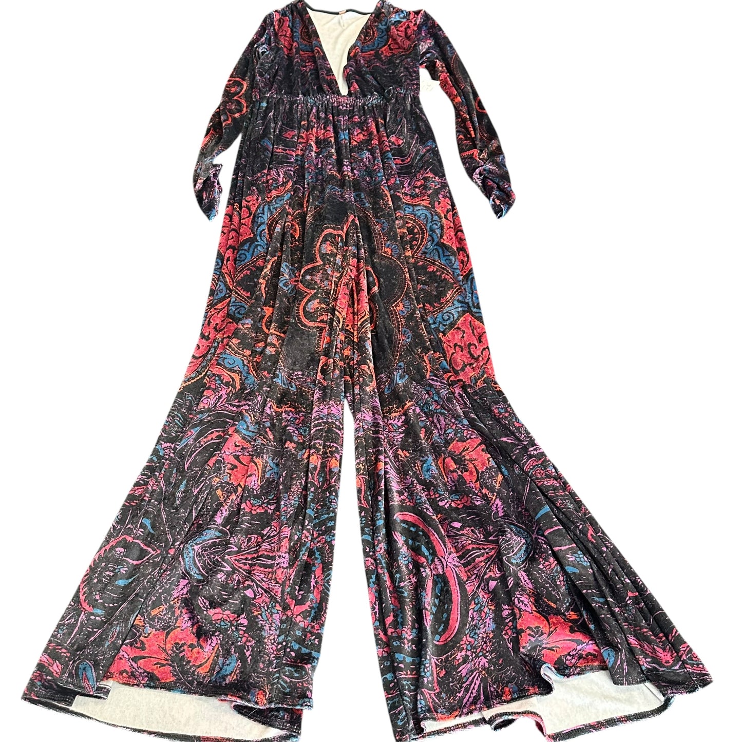 FREE PEOPLE VELOUR PAISLEY COLORFUL JUMPSUIT 100 XS