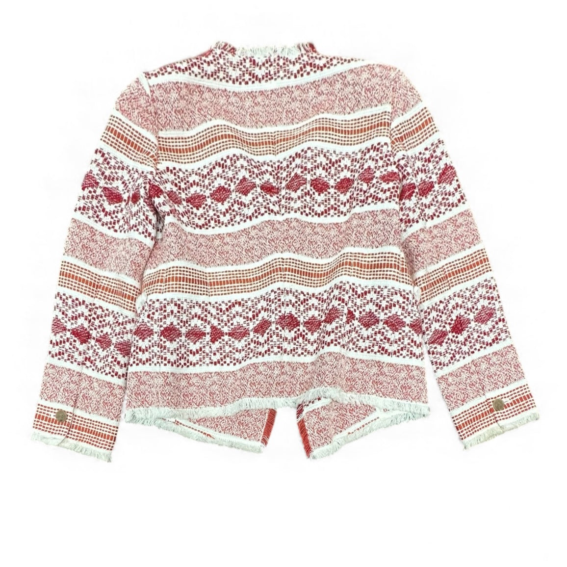 LOFT FIESTA WOVEN FRINGE OPEN FRONT BLAZER JACKET RED WHITE 115 SMALL