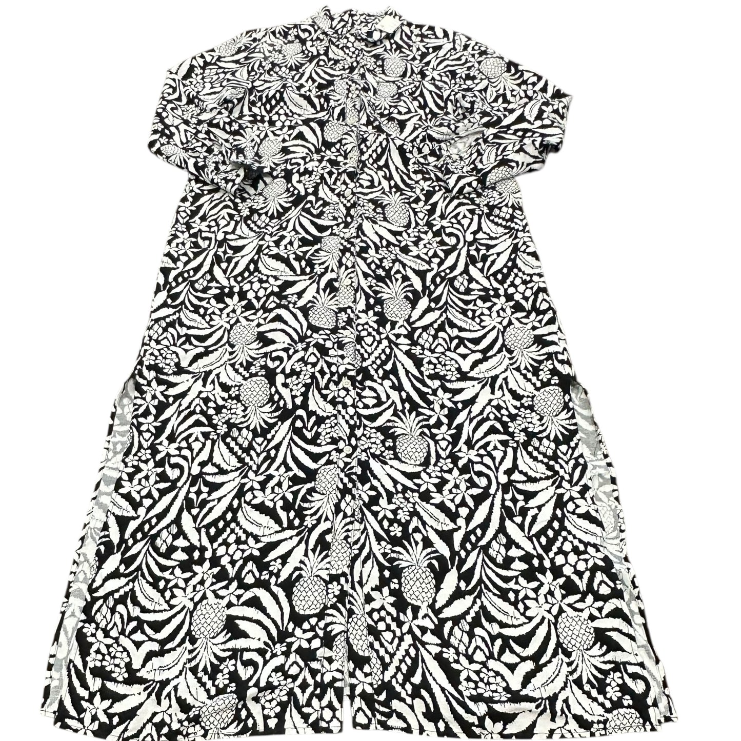 LOFT BLACK WHITE PINEAPPLE BUTTON UP DRESS 100 SZ 8