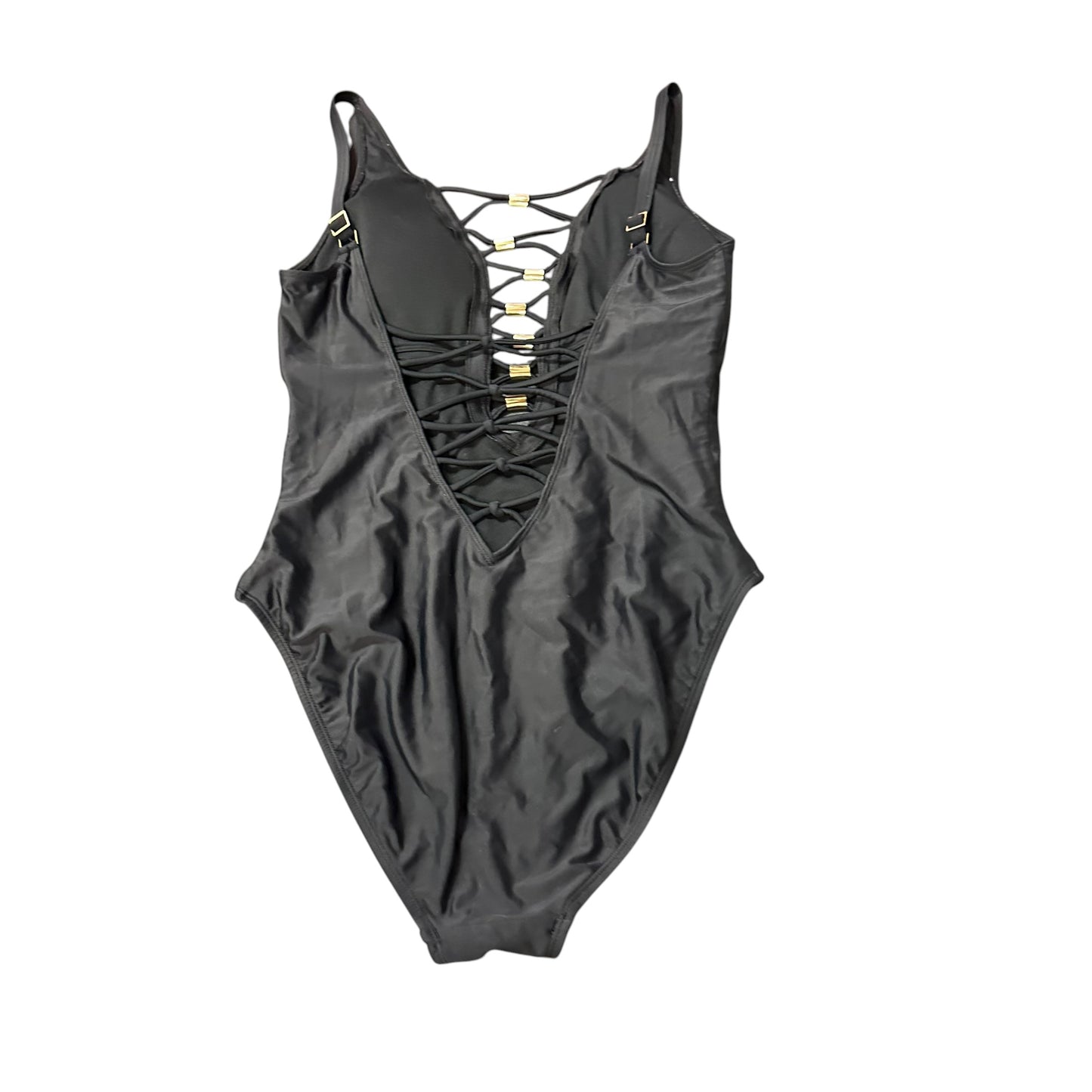 BLEU ROD BEATTIE BLACK SWIMSUIT GOLD HARDWARE 143 SZ 8