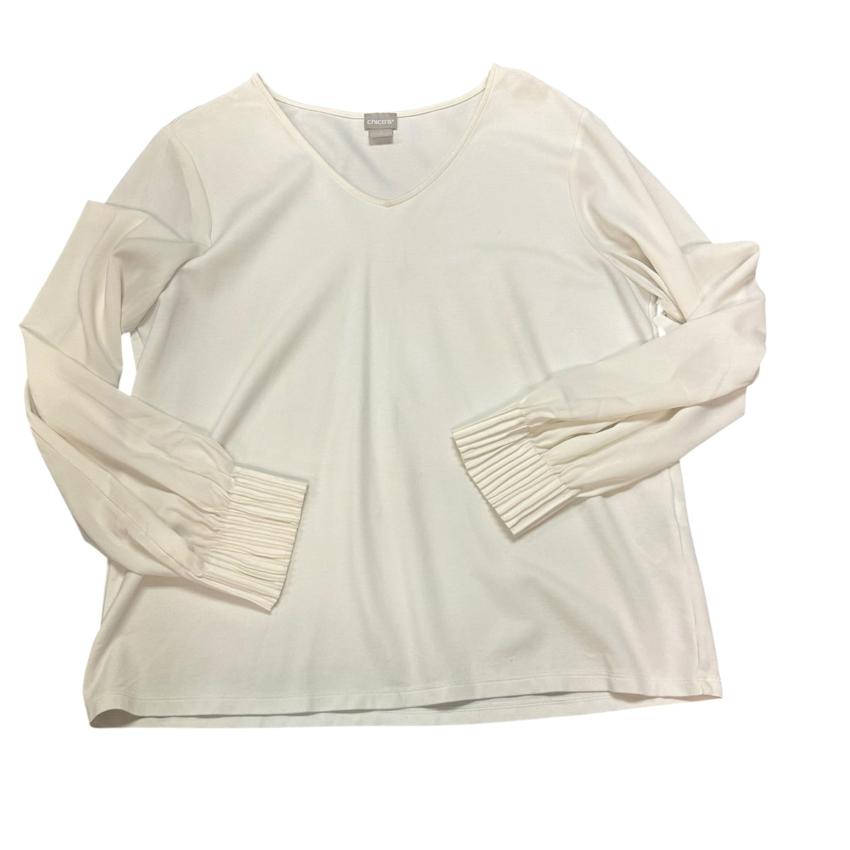 CHICOS BEIGE LONG SLEEVE V NECK BLOUSE 11 LARGE