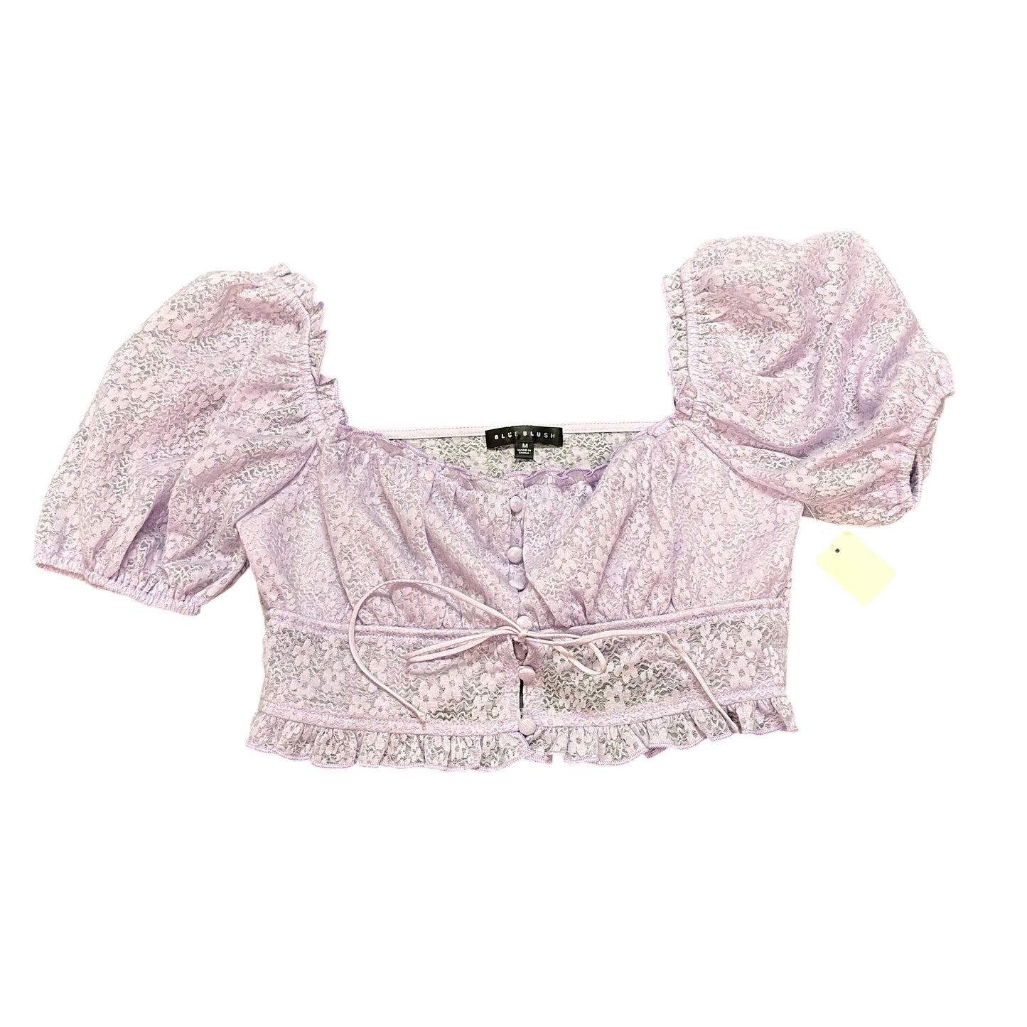 BLUE FLUSH LILAC PURPLE CROPPED BLOUSE PUFF SLEEVE LACE 264 MEDIUM