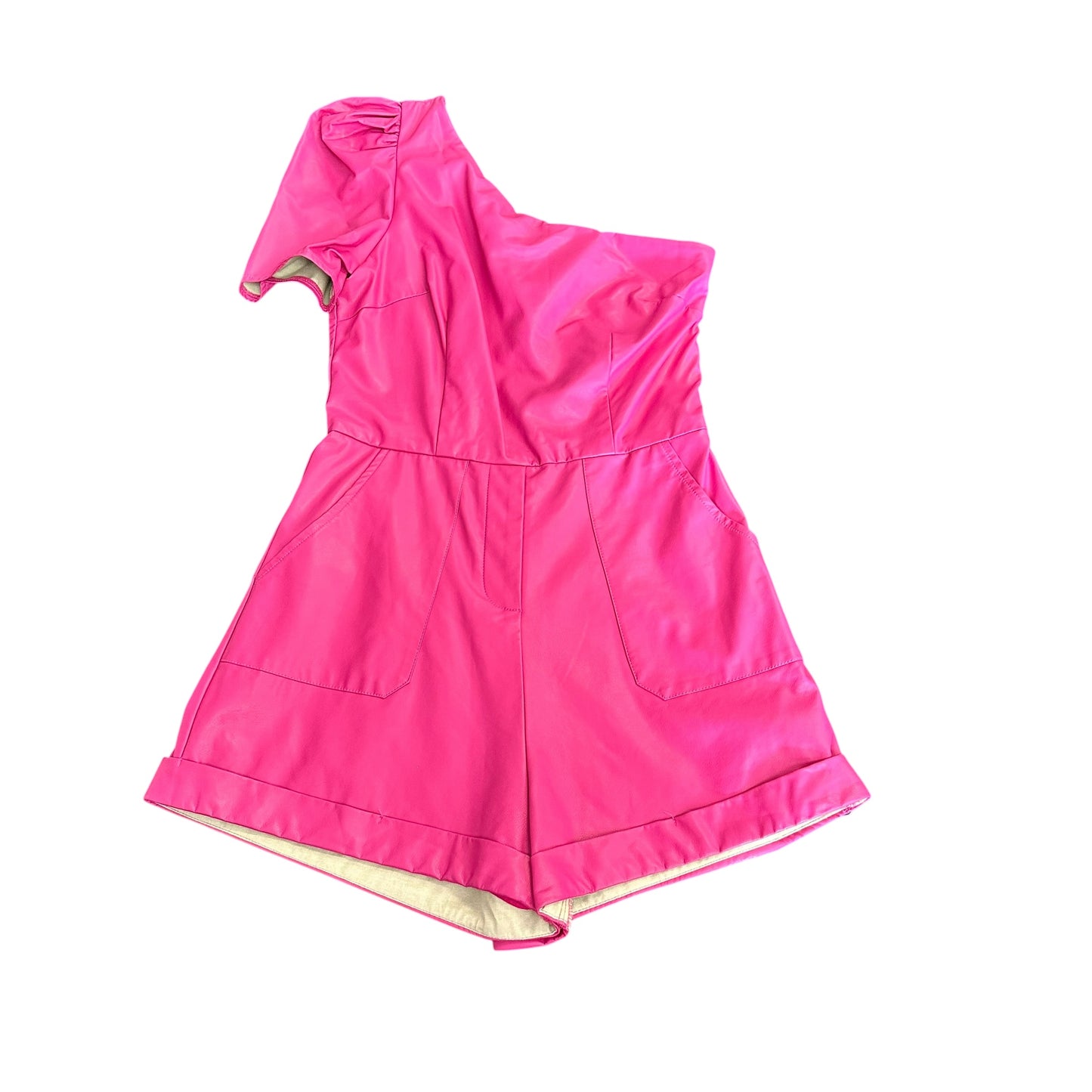 TCEC PINK FAUX LEATHER ONE SHOULDER ROMPER 247 MEDIUM