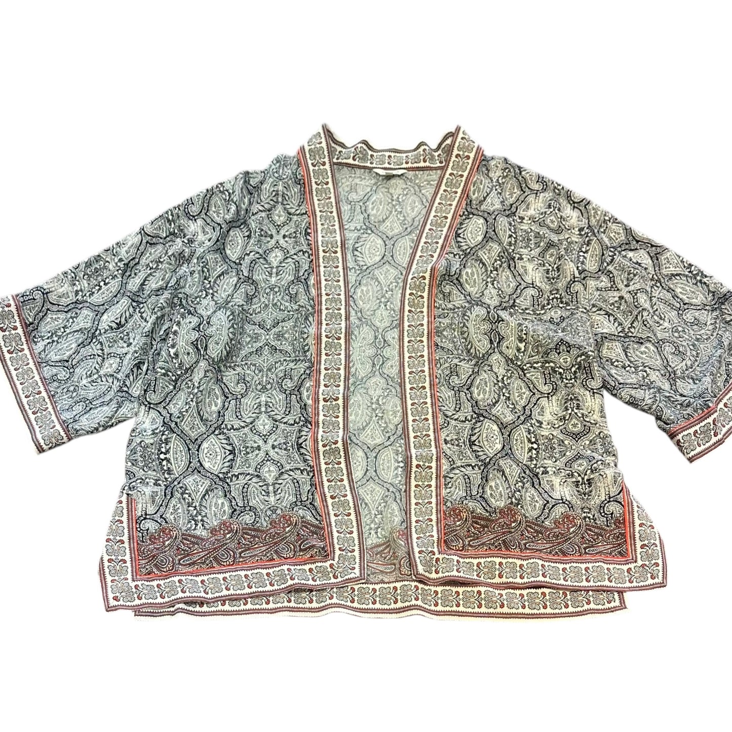 MAX STUDIO BEIGE BLACK PAISLEY KIMONO 217 LARGE