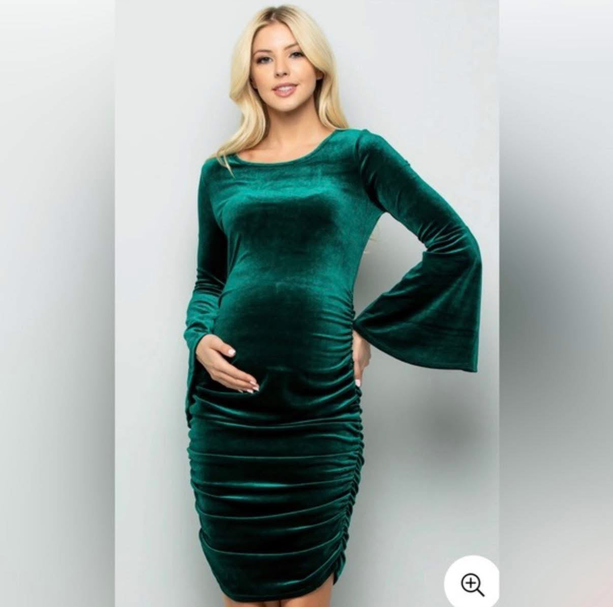 MATERNITY THE BUMP GREEN VELVET DRESS 100 XL