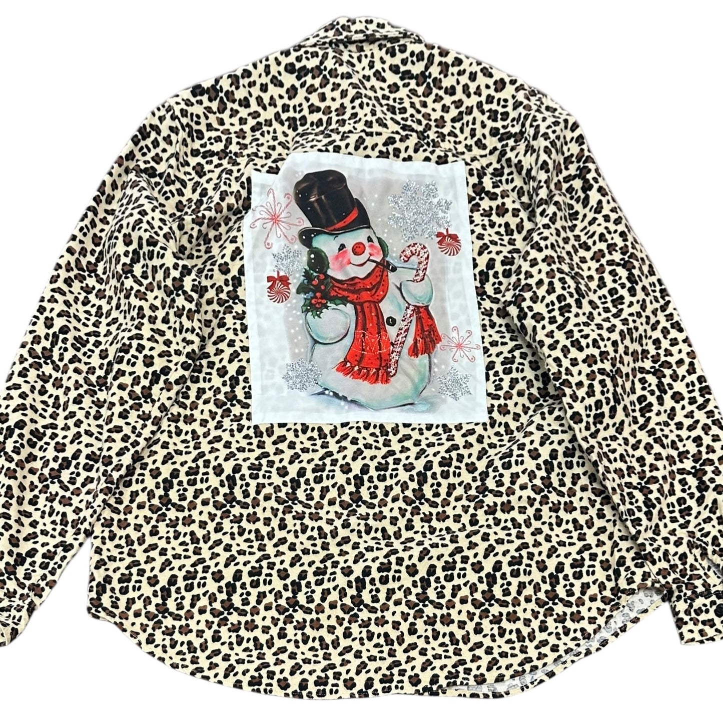 BLING A GOGO ANIMAL PRINT SNOWMAN BUTTON UP BLOUSE 39 LARGE