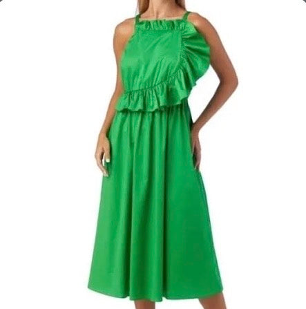 CROSBY BY MOLLIE BURCH GREEN MIDI DRESS RUFFLE 249 MEDIUM