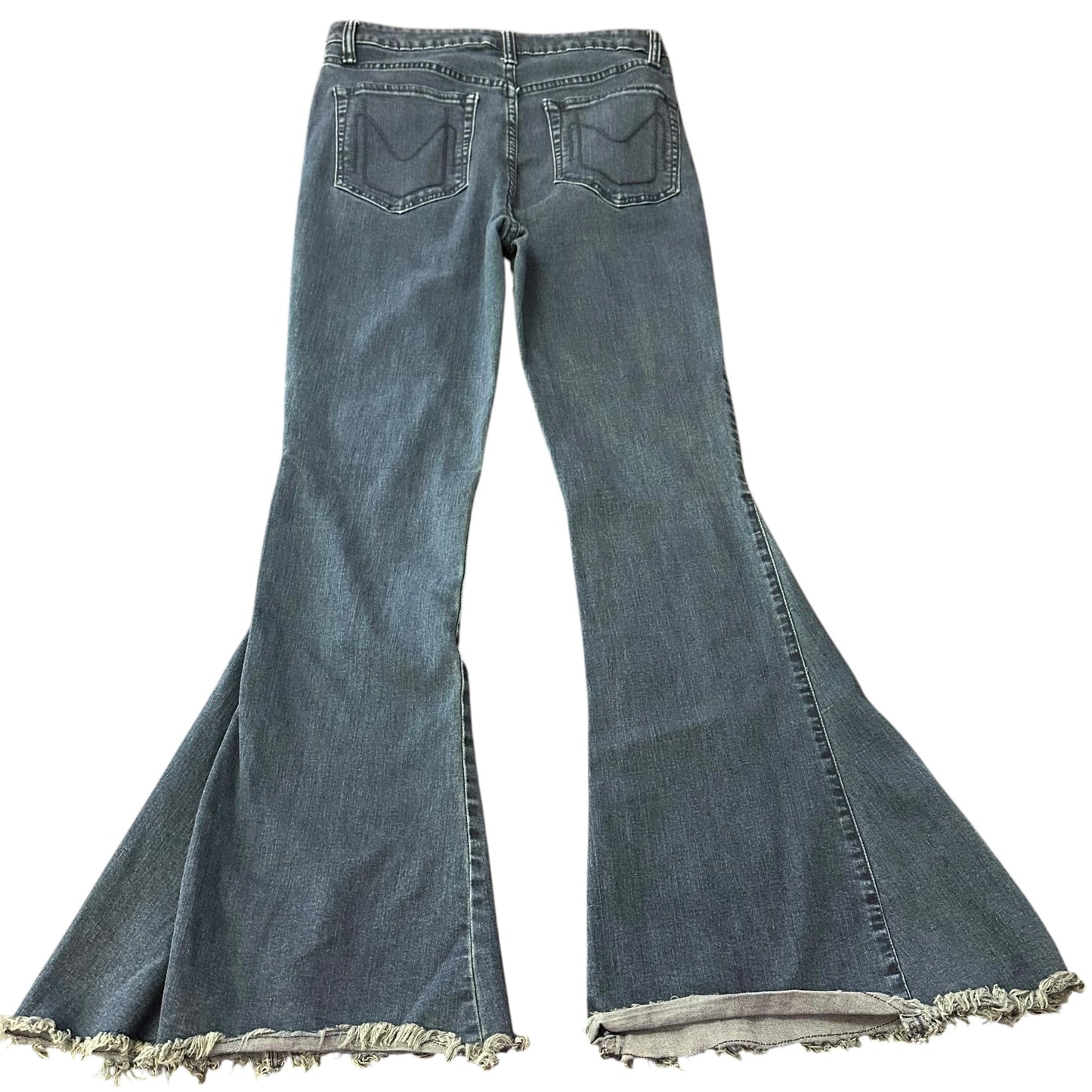 MUMU BLUE DENIM JEANS FLARES RAW HEM 100 SZ 31