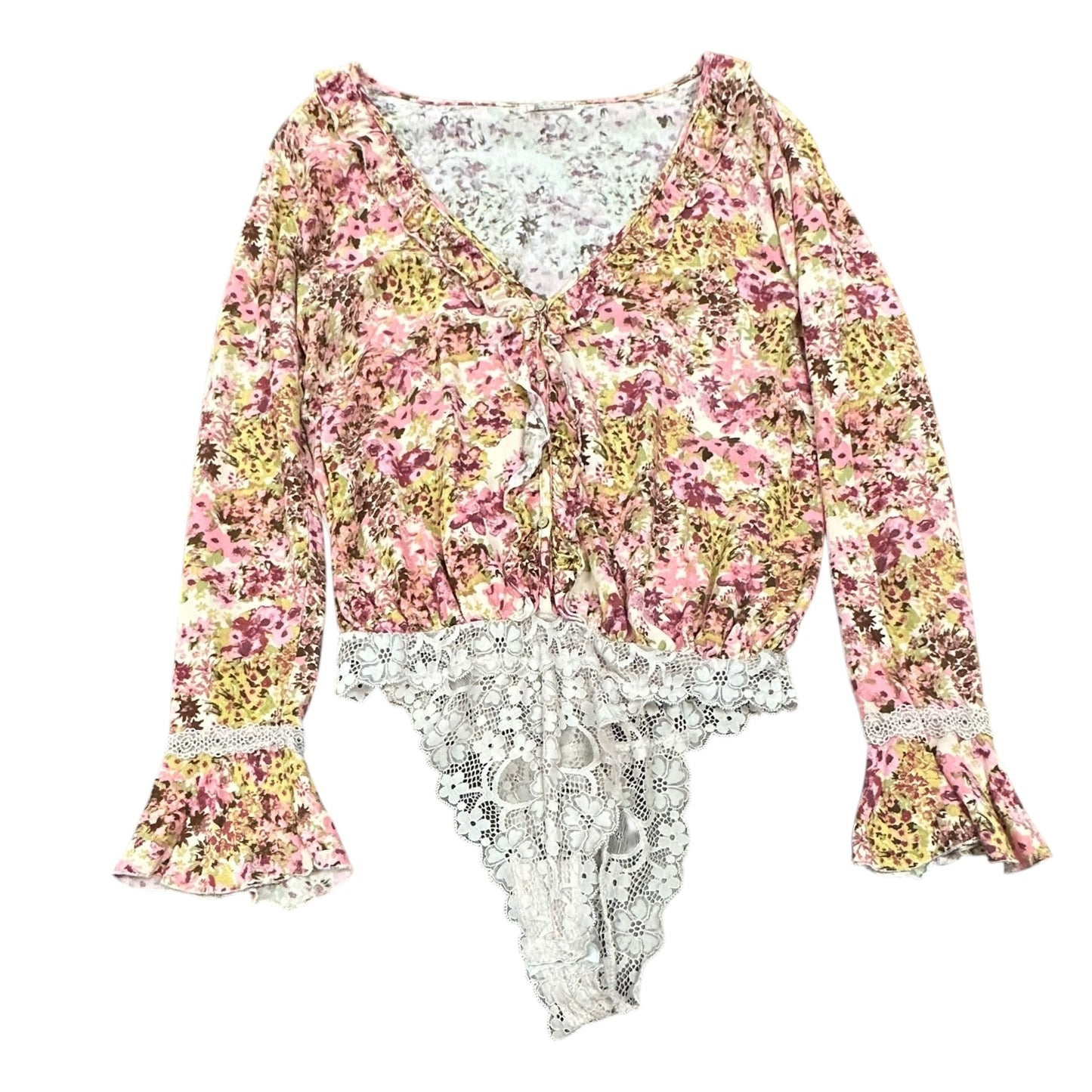 FREE PEOPLE INTIMATELY PINK BEIGE FLORAL BODYSUIT 100 MEDIUM
