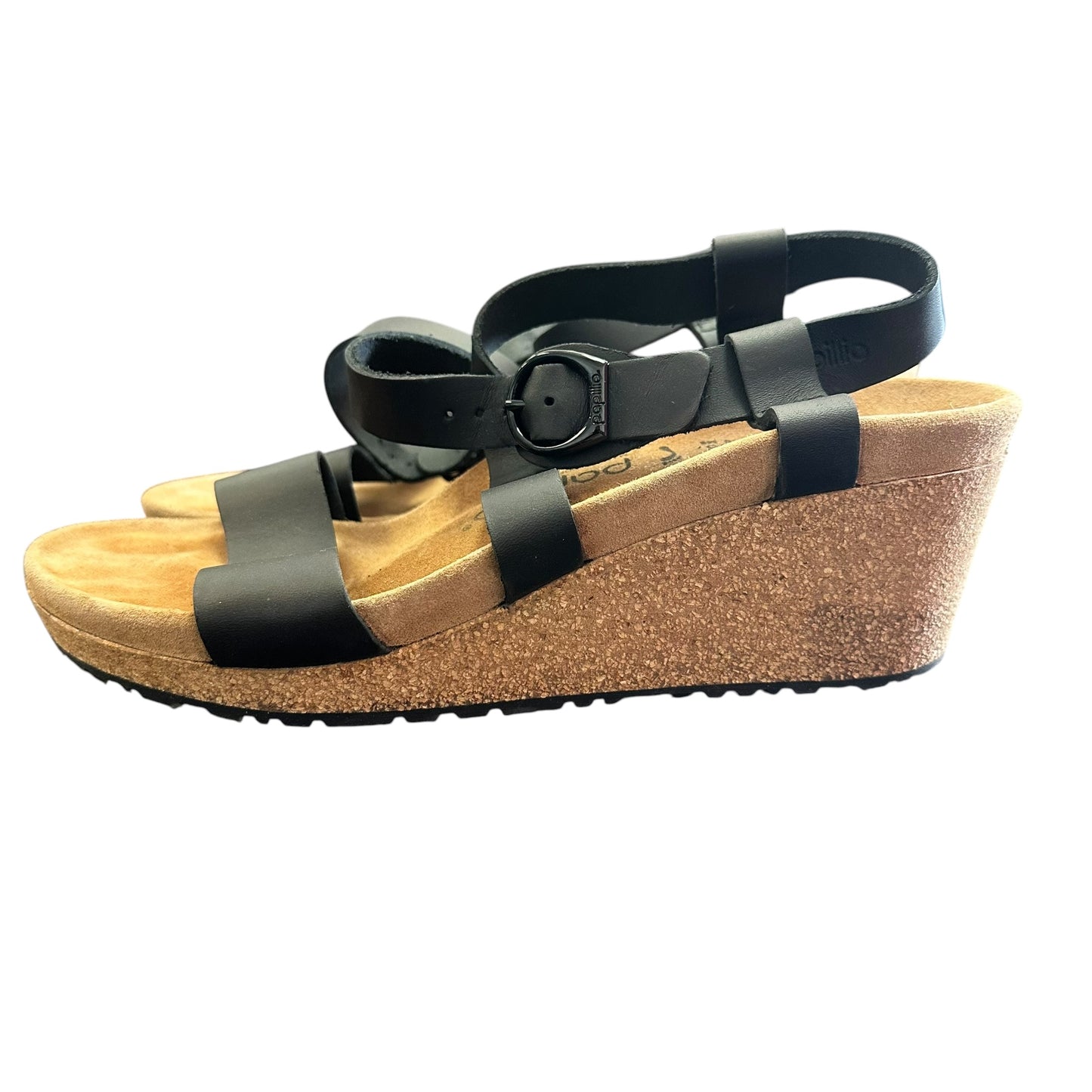 PAPILLIO BIRKENSTOCK BLACK WEDGE SANDALS 123 SZ 10