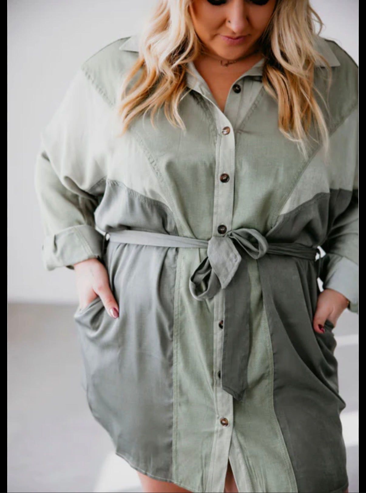 ANNIEWEAR GREEN COLORBLOCK CHAMBRAY DRESS 100 LARGE