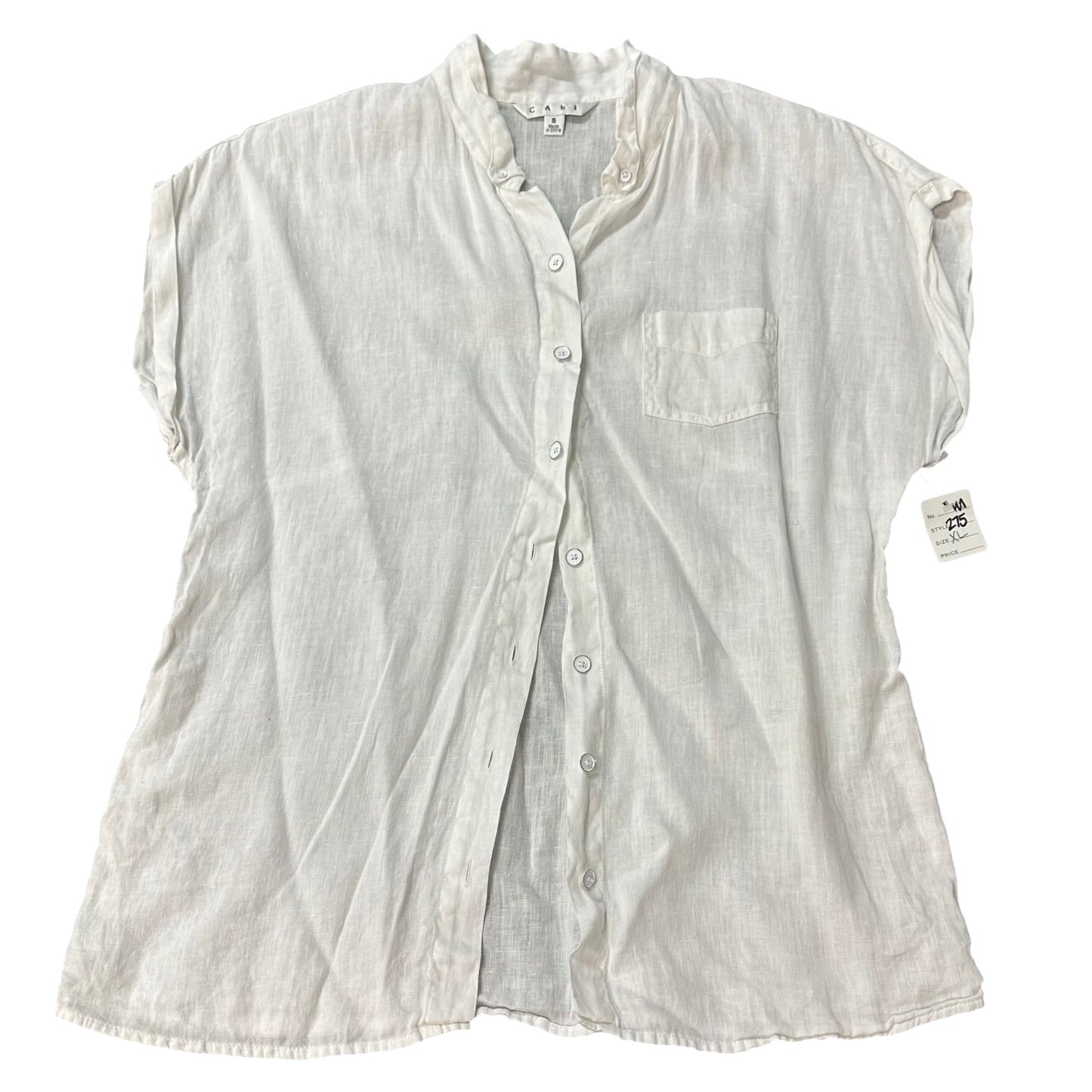 CABI WHITE LINEN BUTTON UP BLOUSE 275 SMALL