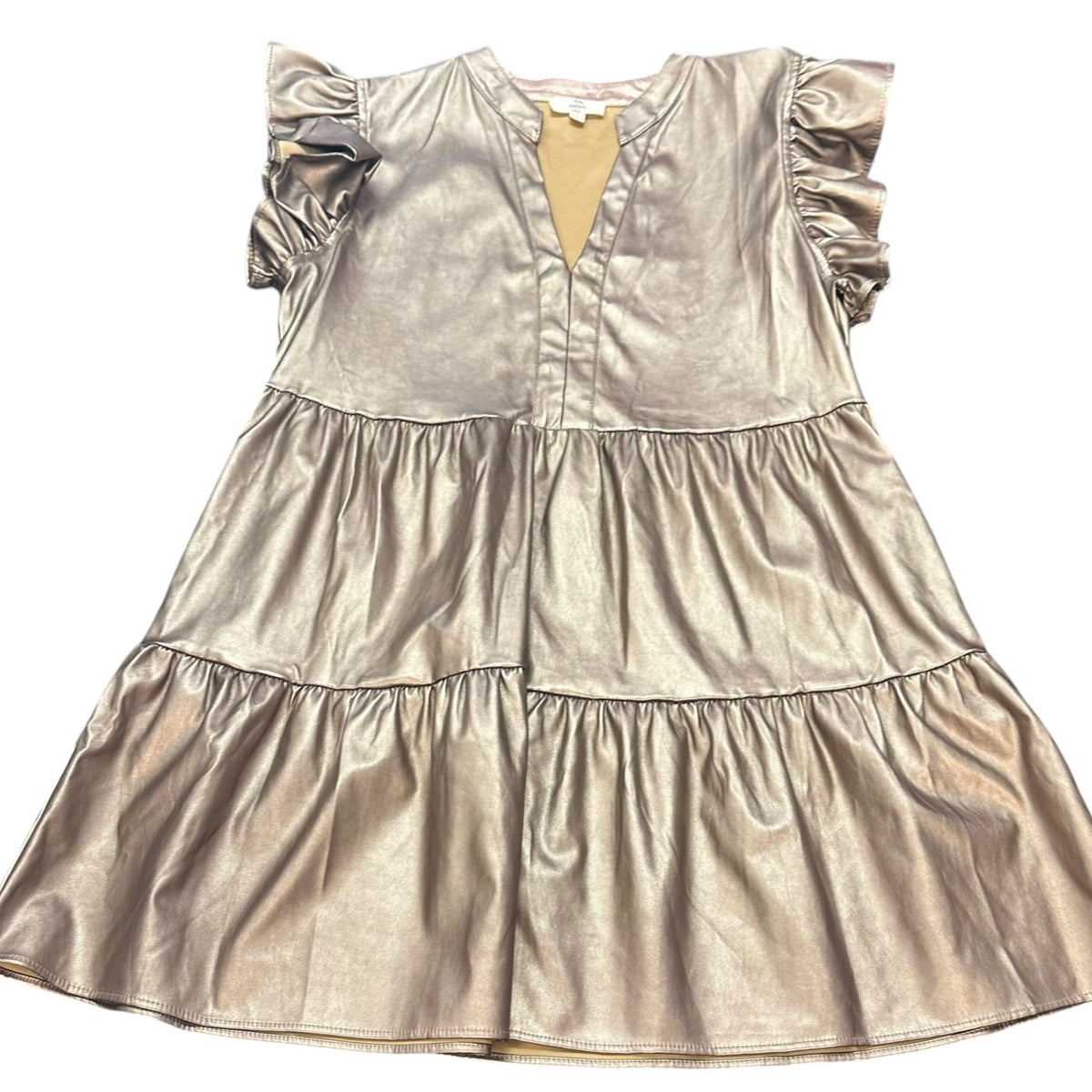ENTRO GOLD BRONZE TIERED VEGAN LEATHER DRESS 100 LARGE