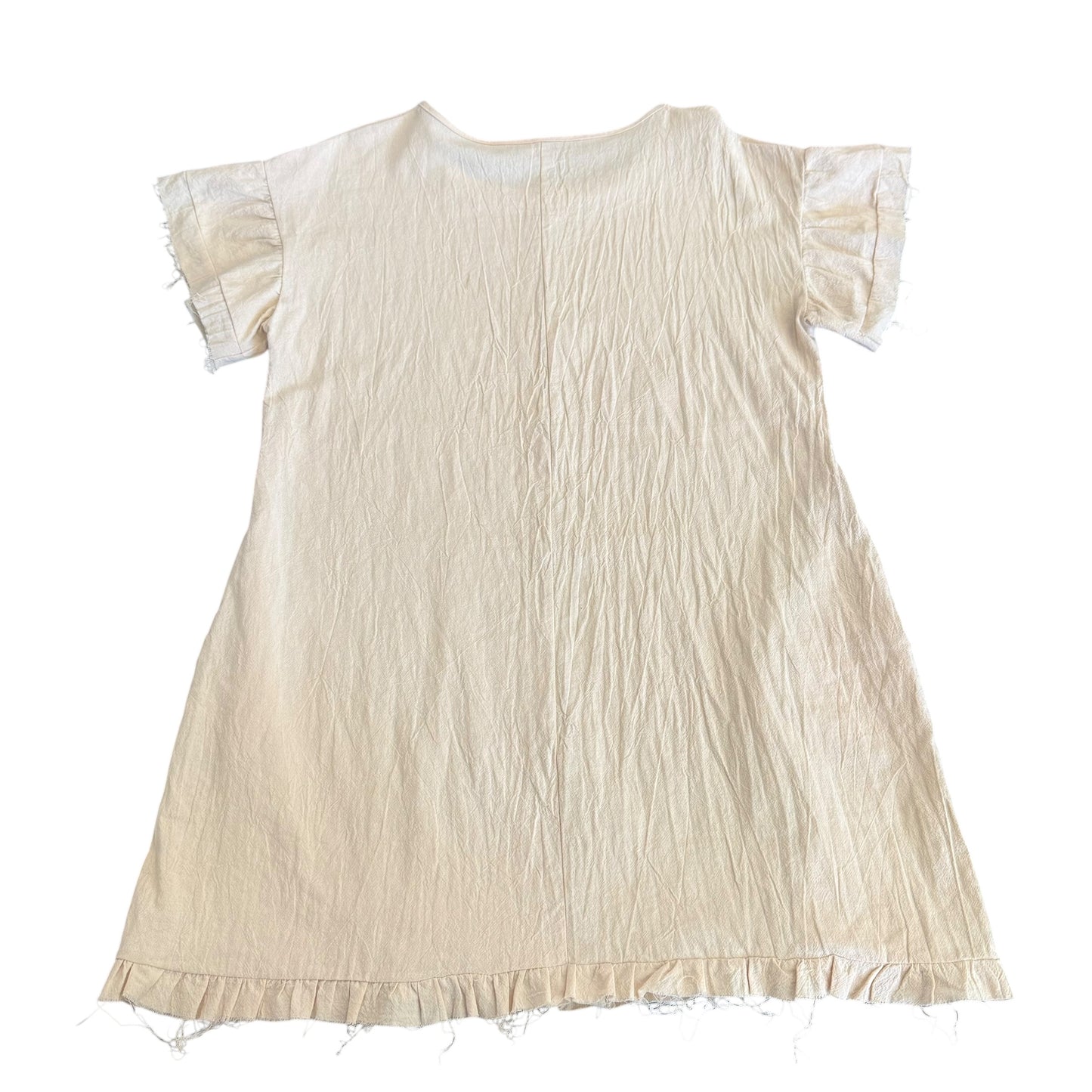 BEIGE SHIFT DRESS POCKETS FRAYED HEM 100 SMALL