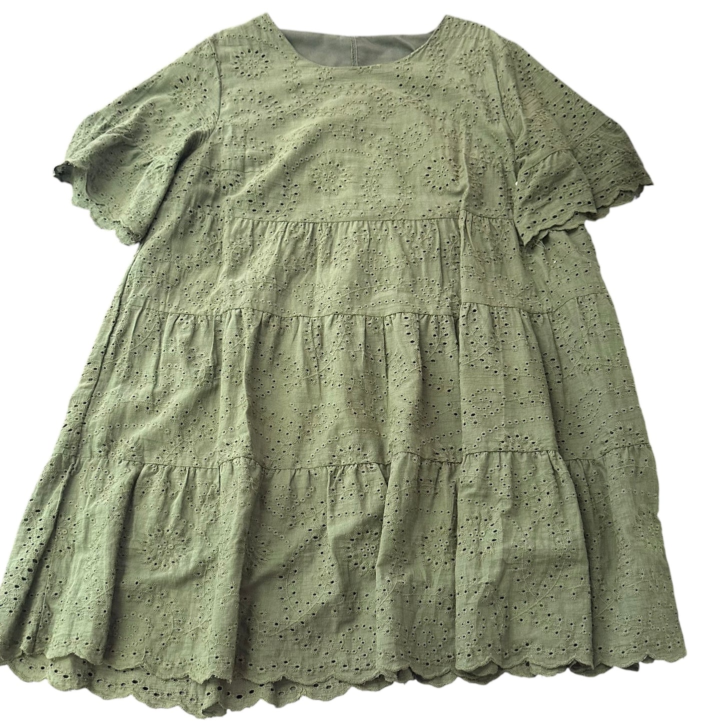 SHEIN CURVE GREEN EMBROIDERED EYELET DRESS 36 1XL