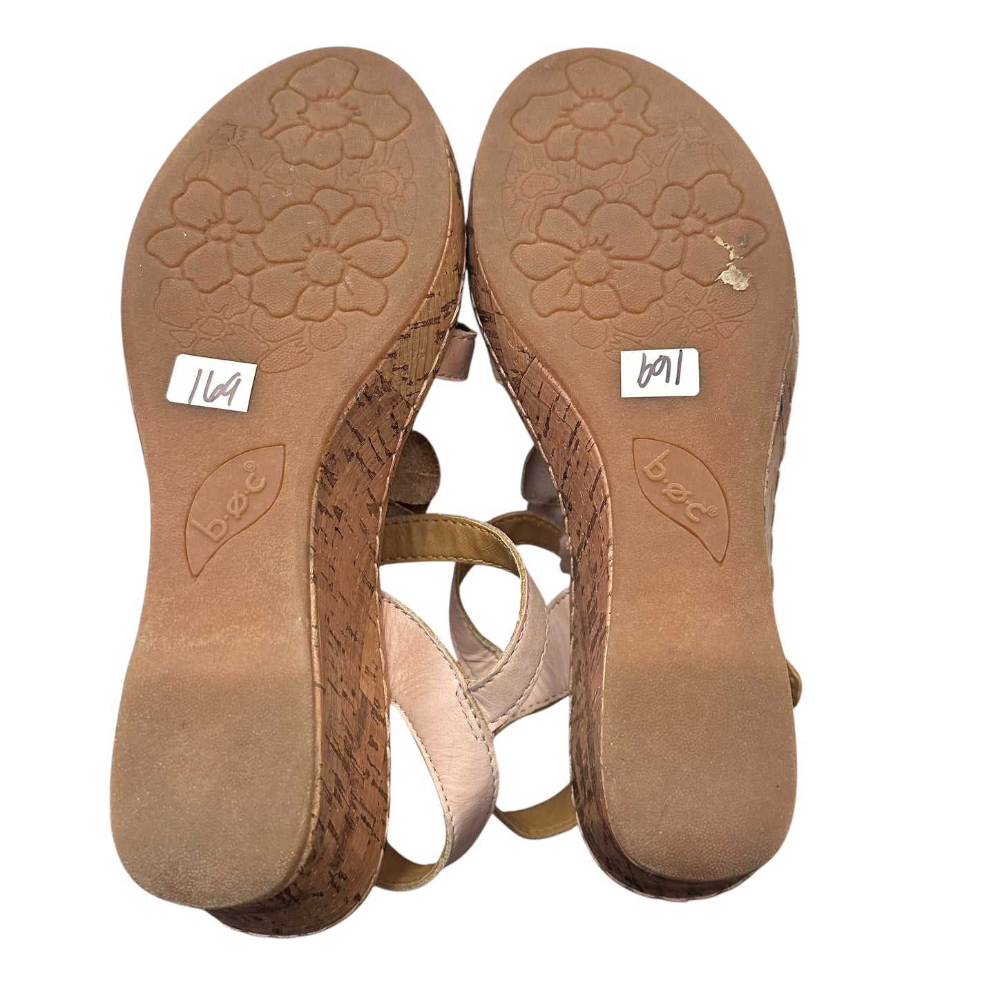BOC PINK LEATHER FLORAL CORK WEDGES 169 SZ 7